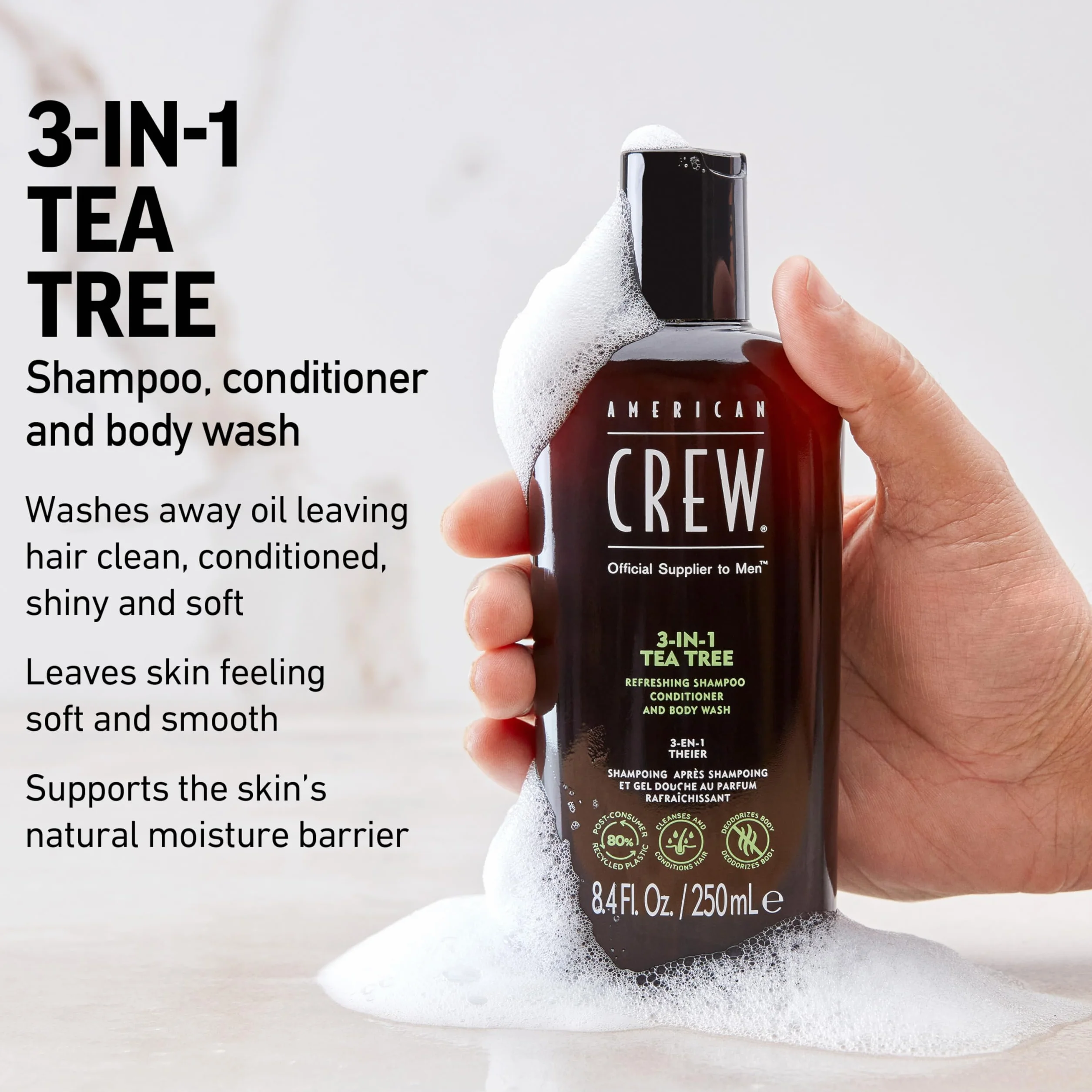 American Crew Shampoing 3 en 1 1000ml - Shampooing, Après-Shampoing & Gel Douche Cheveux et Corps