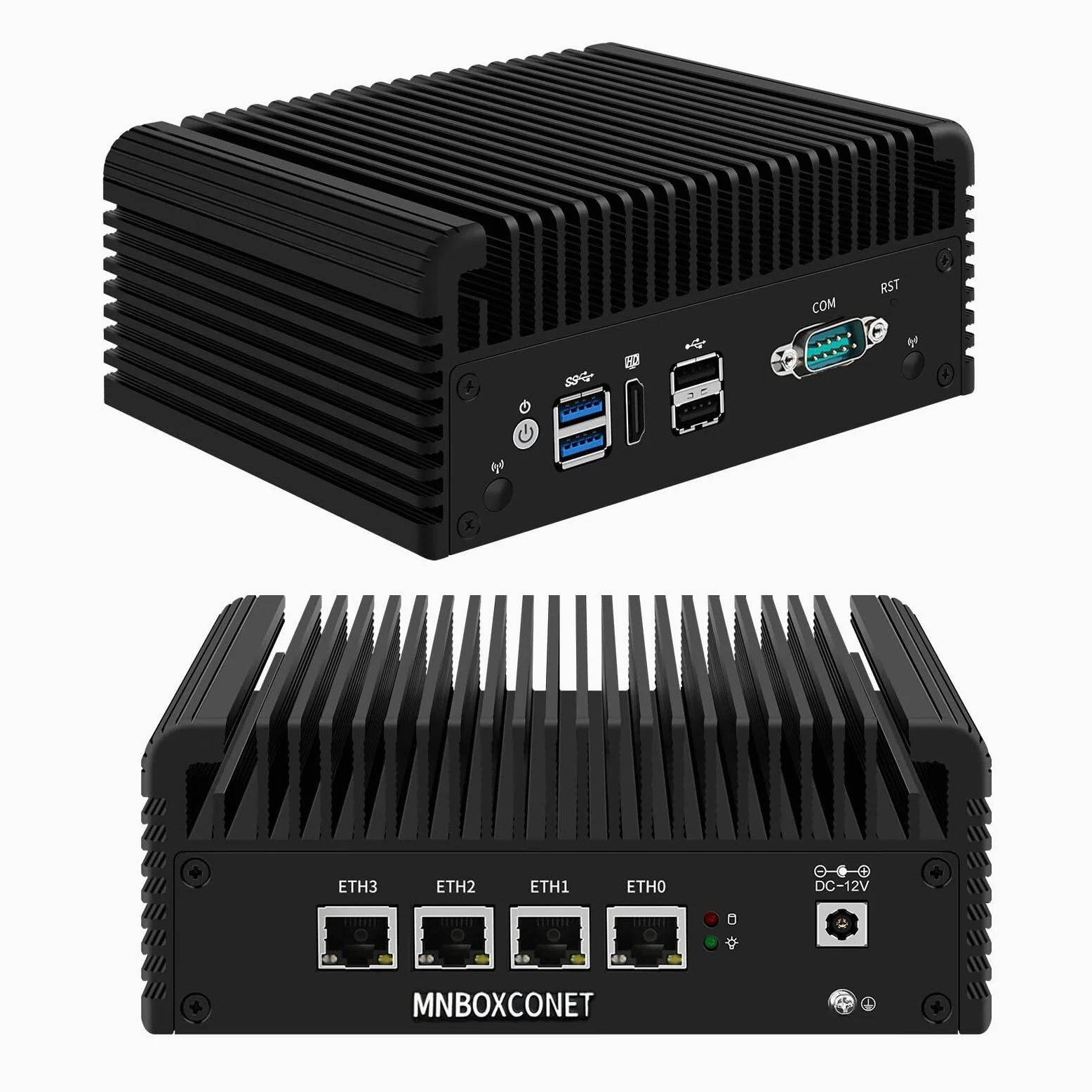 Firewall Hardware Industrie Mini PC Fanless J4125, Micro PC Application Router Embedded Computer, Barebone NO RAM NO SSD, 4 x i211 LAN, RS232 COM, Auto Power on