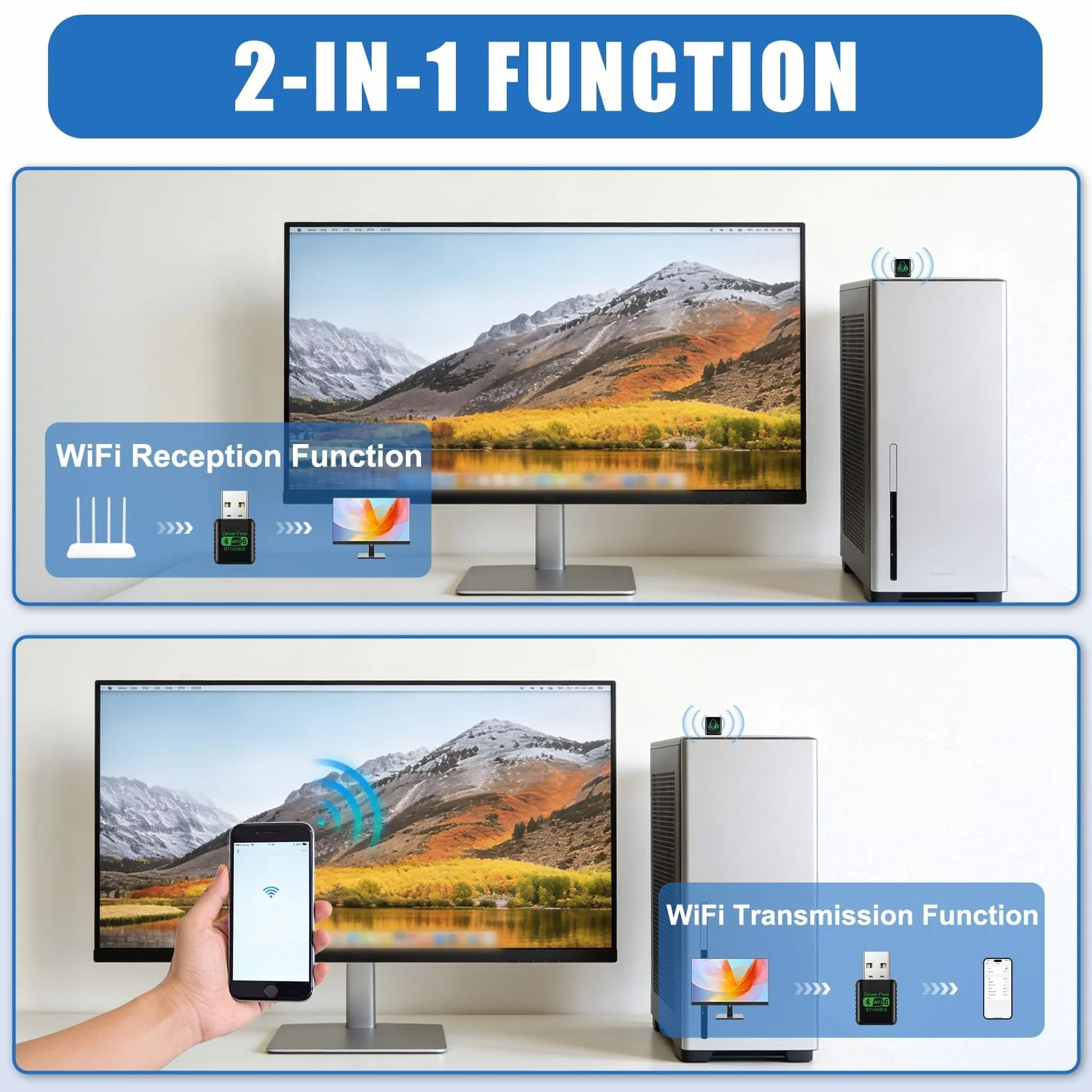 Adaptateur USB WiFi 6 AX900 Mbps Bluetooth 5.4 Double Bande 5GHz 600Mbps 2.4GHz 286Mbps