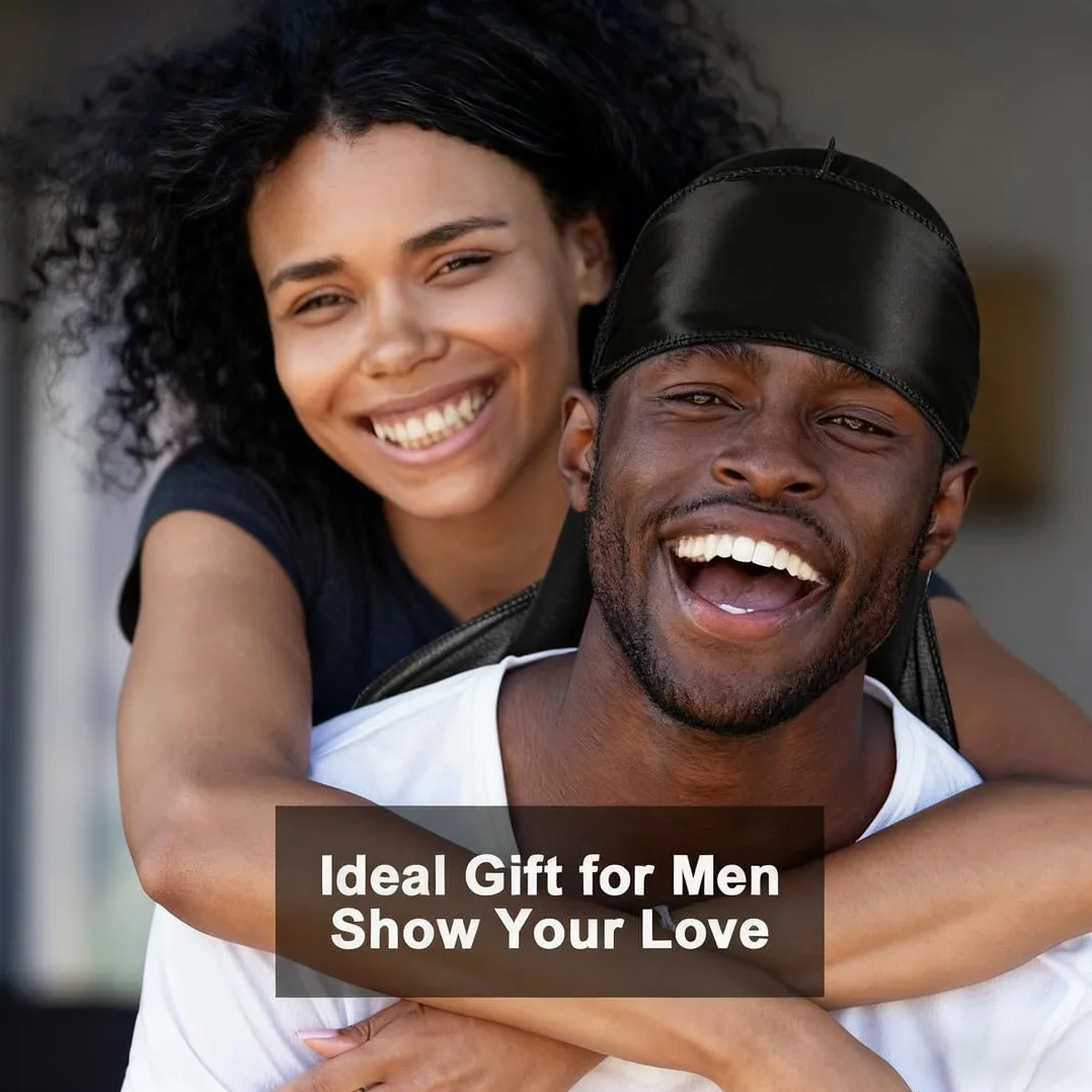 Wave Caps en satin soyeux avec bande élastique, Durag et bonnet pour dormir et douche, satin homme, Tour de tête 52 cm