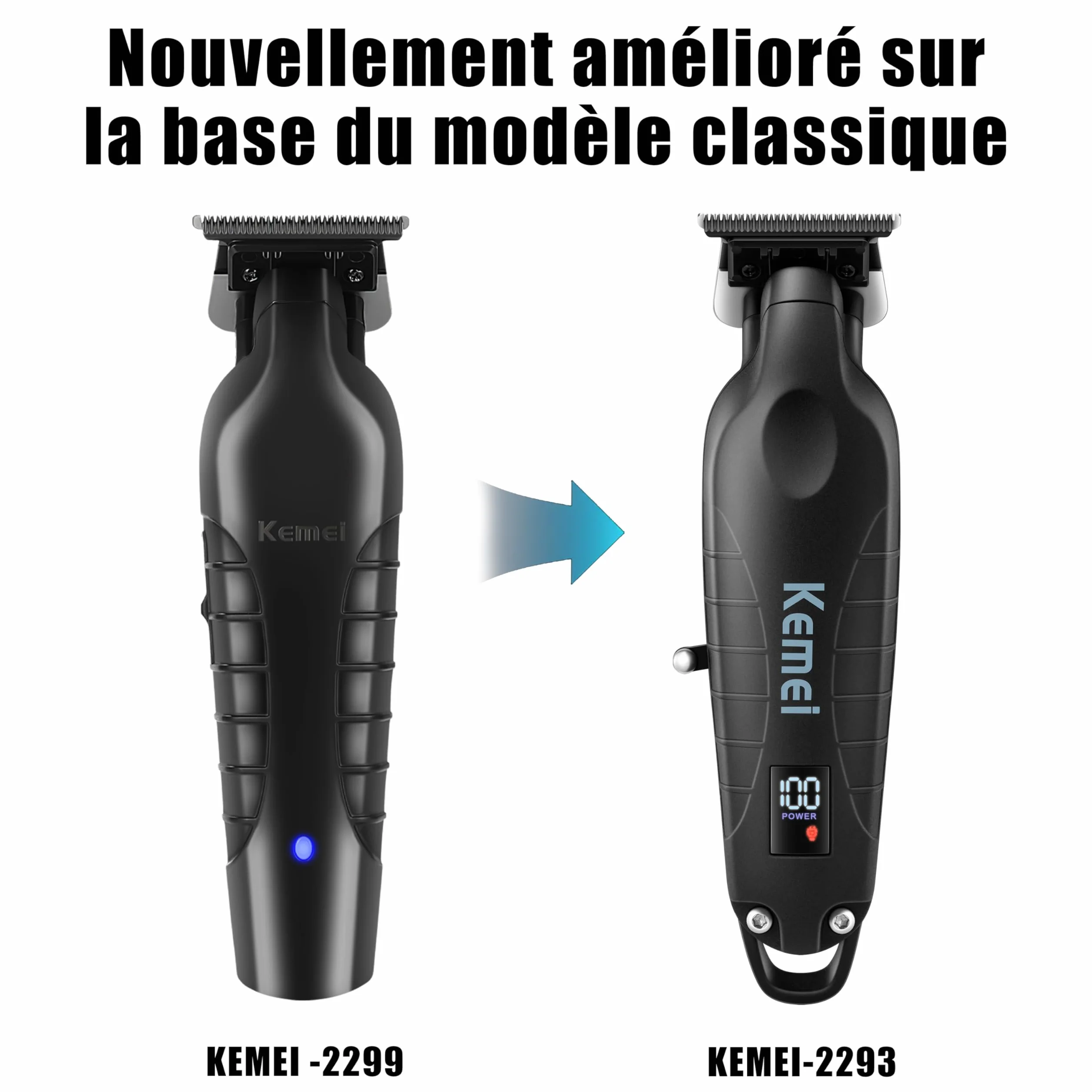 KEMEI Tondeuse professionnelle 2293 lame en T rechargeable sans fil