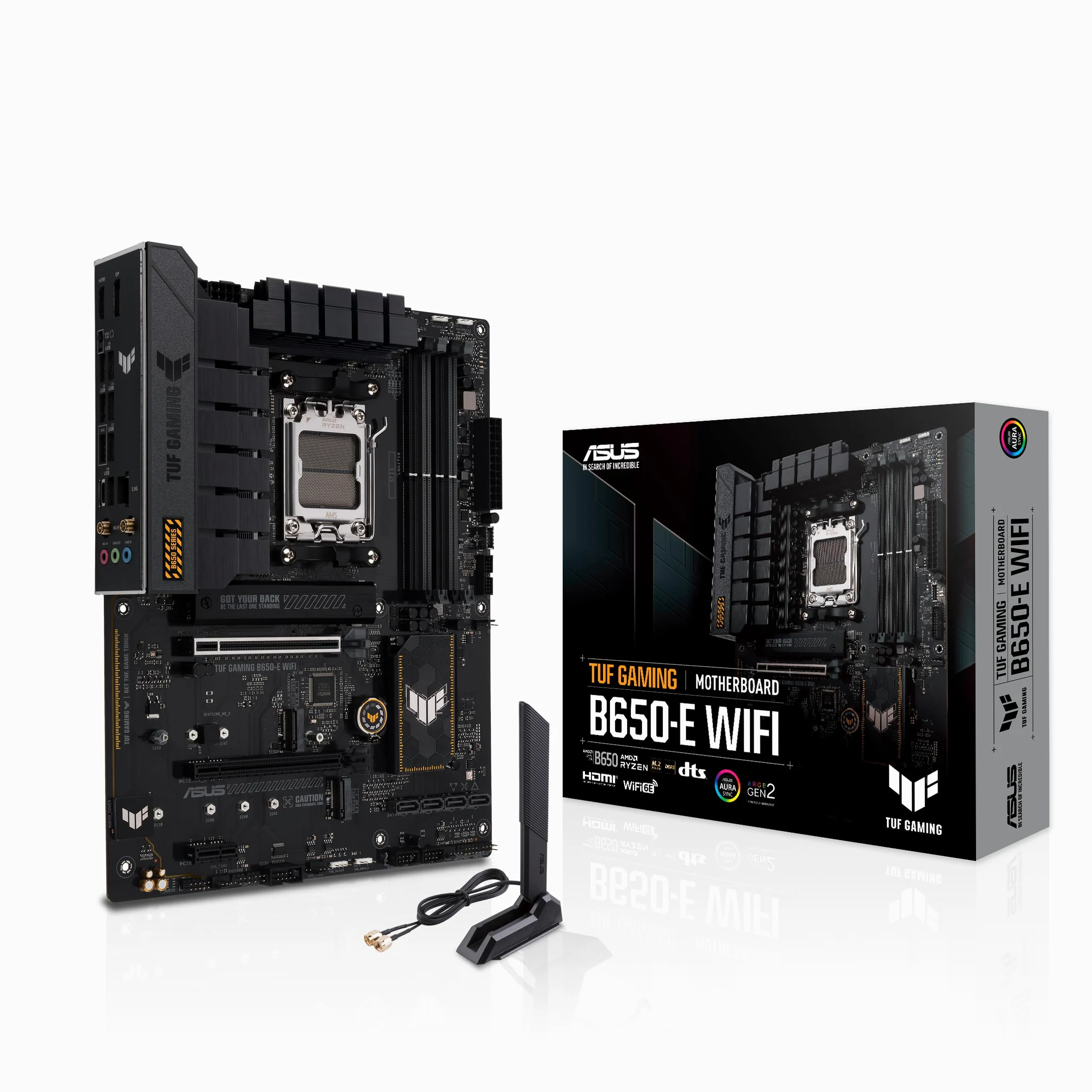 TUF Gaming B650-E Carte mère WiFi AMD B650 AM5 ATX, DDR5, 8+2 niveaux d'alimentation équipés, PCIe 5.0, un emplacement PCIe 5.0 M.2, Realtek Ethernet 2,5 Go, Wi-Fi 6E, HDMI, DisplayPort, Fan Xper4