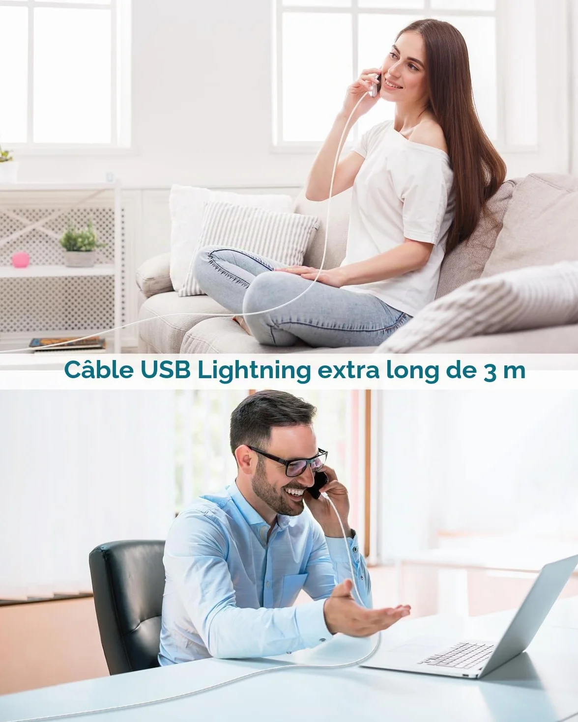 Câble iPhone 3M Certifié Apple MFi Chargeur Lightning Long USB Rapide pour iPhone 14/13/12/11/Pro Max/X/XS/XR/8/7/6 Plus/SE