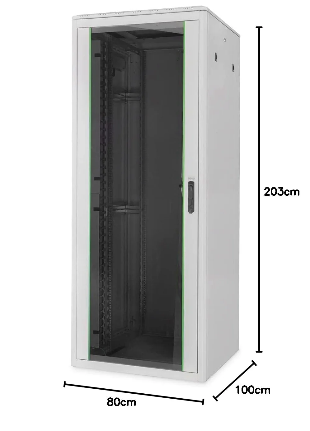 DIGITUS Armoire réseau - 19 Pouces Rack 42U - 80x100 cm - série Varioflex-N - capacité de Charge 1200 kg - Profondeur utile 770 mm - Porte Avant vitrée - Gris