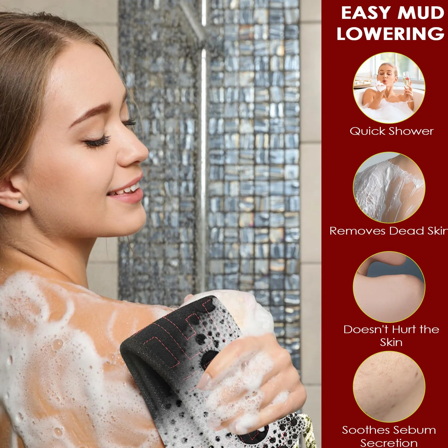 Sangle Lave Dos, Brosse Douche Double Tranchant, Brosse Dorsale Murale, Serviette Exfoliante