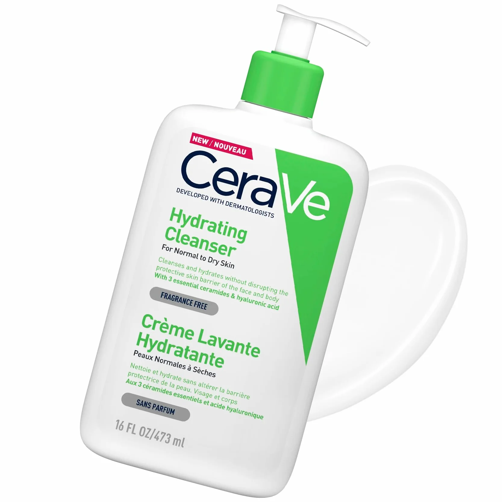 CeraVe Crème Lavante Hydratante Visage & Corps 473 ml aux 3 Céramides Essentiels + Acide Hyaluronique