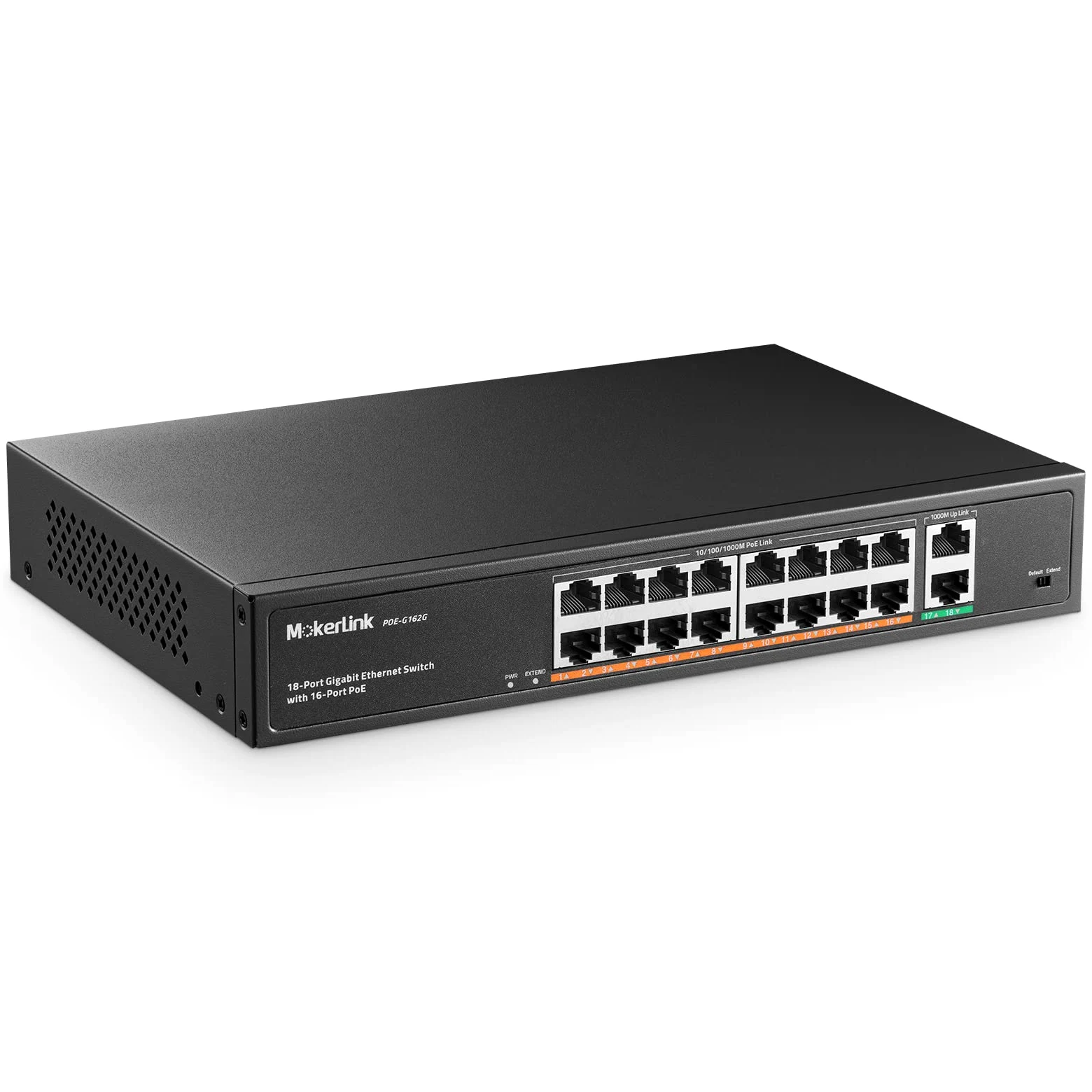 MokerLink 16 Ports PoE Gigabit Switch , 2 Gigabit Uplink, 250W IEEE802.3af/at, Commutateur Ethernet Plug and Play Non Géré Monté en Rack