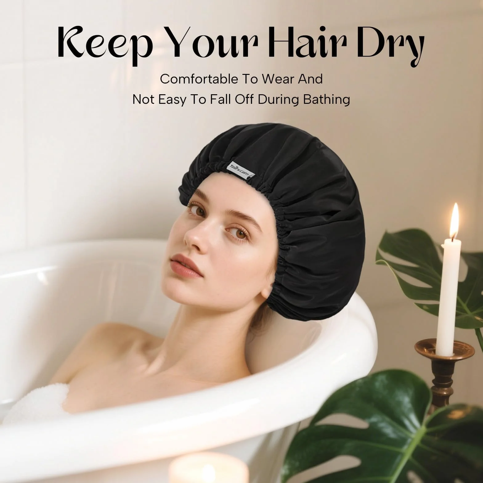 Bonnet de douche réutilisable imperméable double couche pour femme noir taille unique