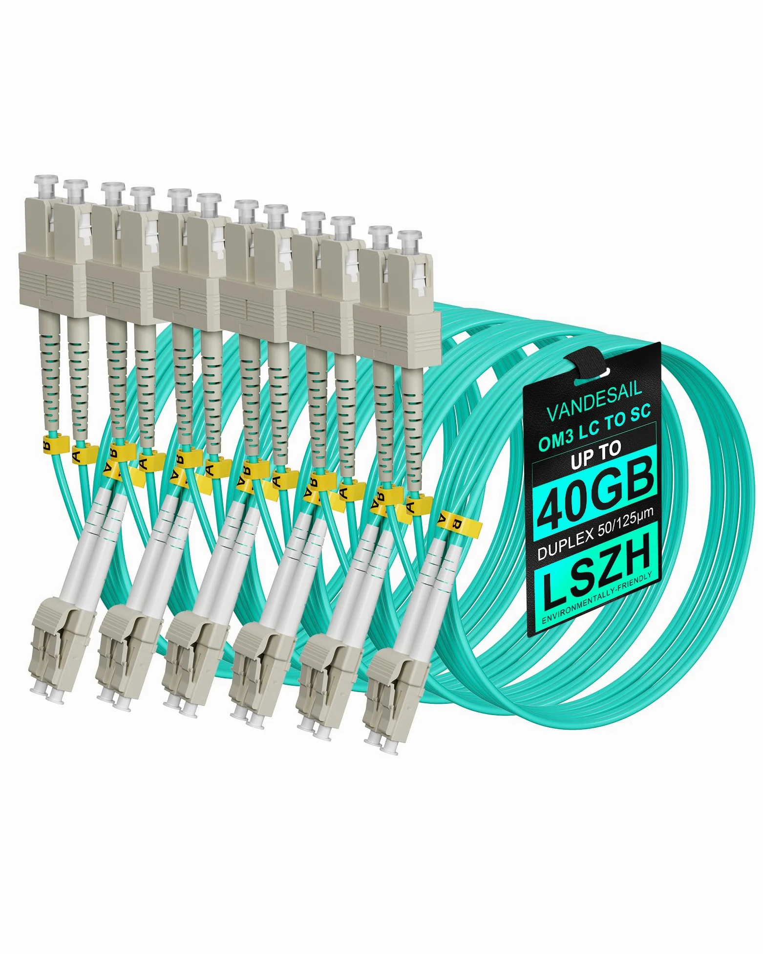 PureOptics Lot de 6 câbles de raccordement en fibre optique multimode OM3 LC-SC 10 G duplex - 1 m - Série LSZH 50/125 µm