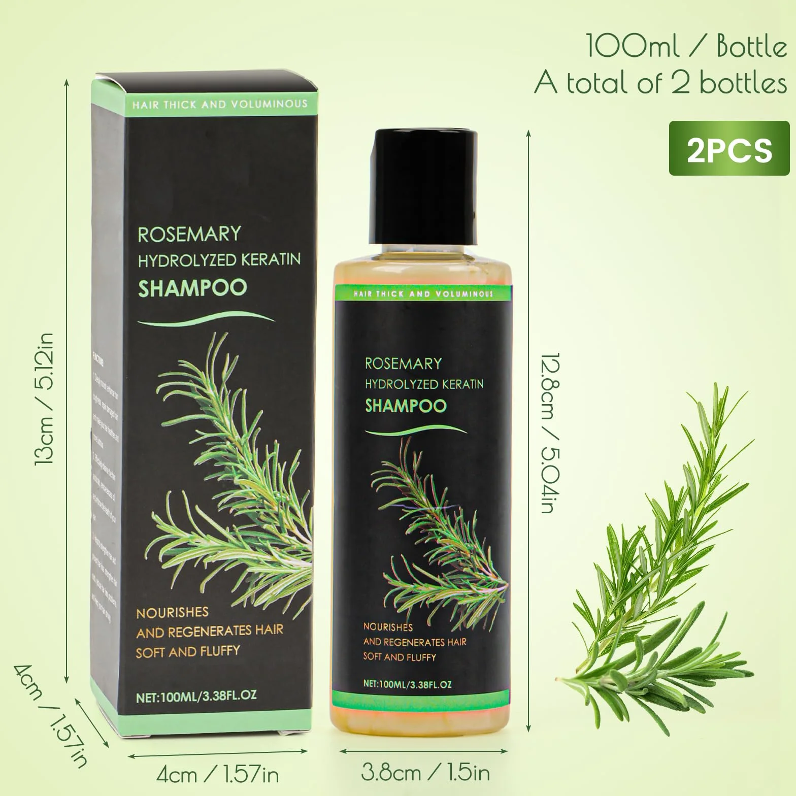 Shampooing au romarin pour la croissance des cheveux, épaississant naturel à la kératine hydrolysée