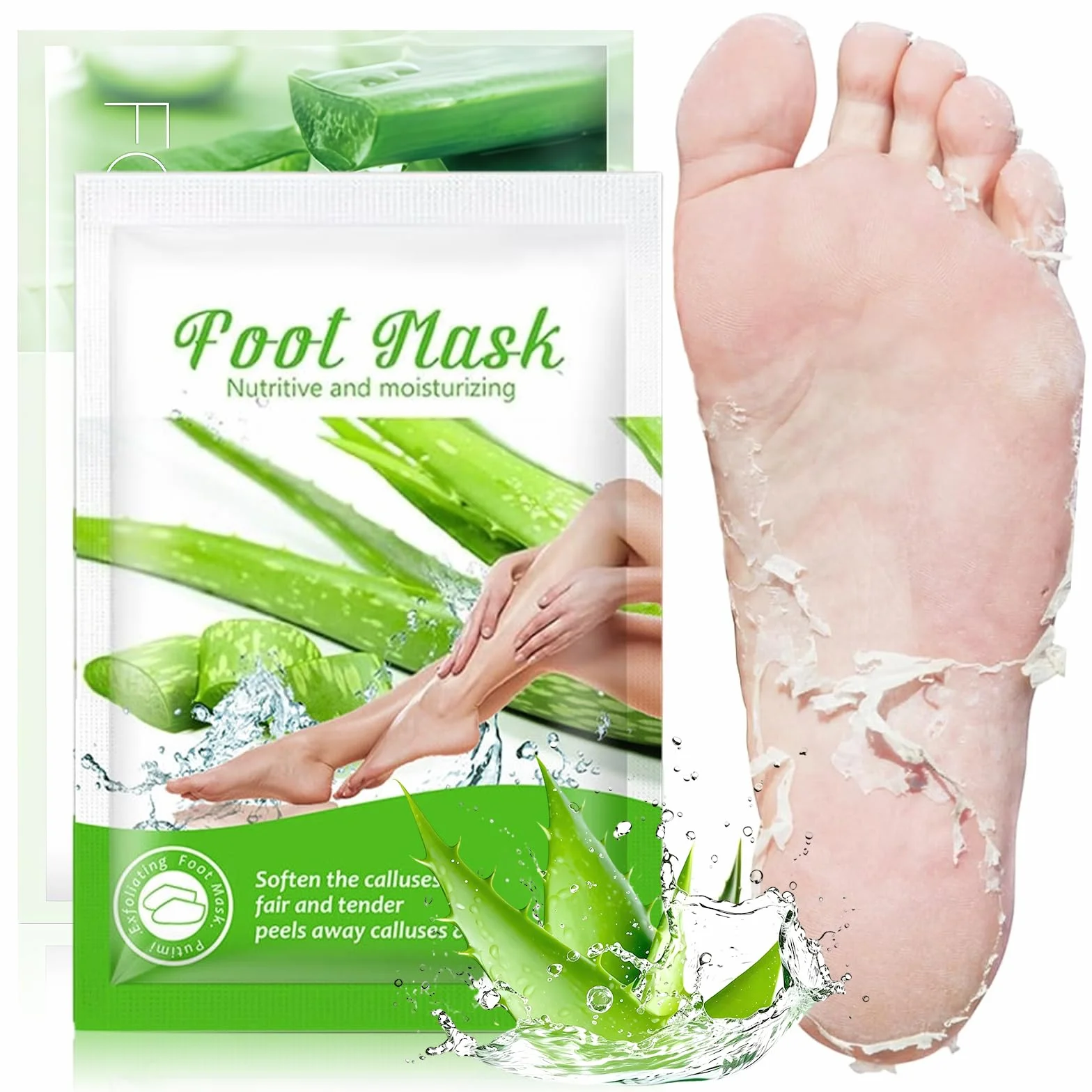 Masque Pieds Peeling Exfoliant Aloe Vera, Soin Pieds pour Enlever Callosités et Peau Morte