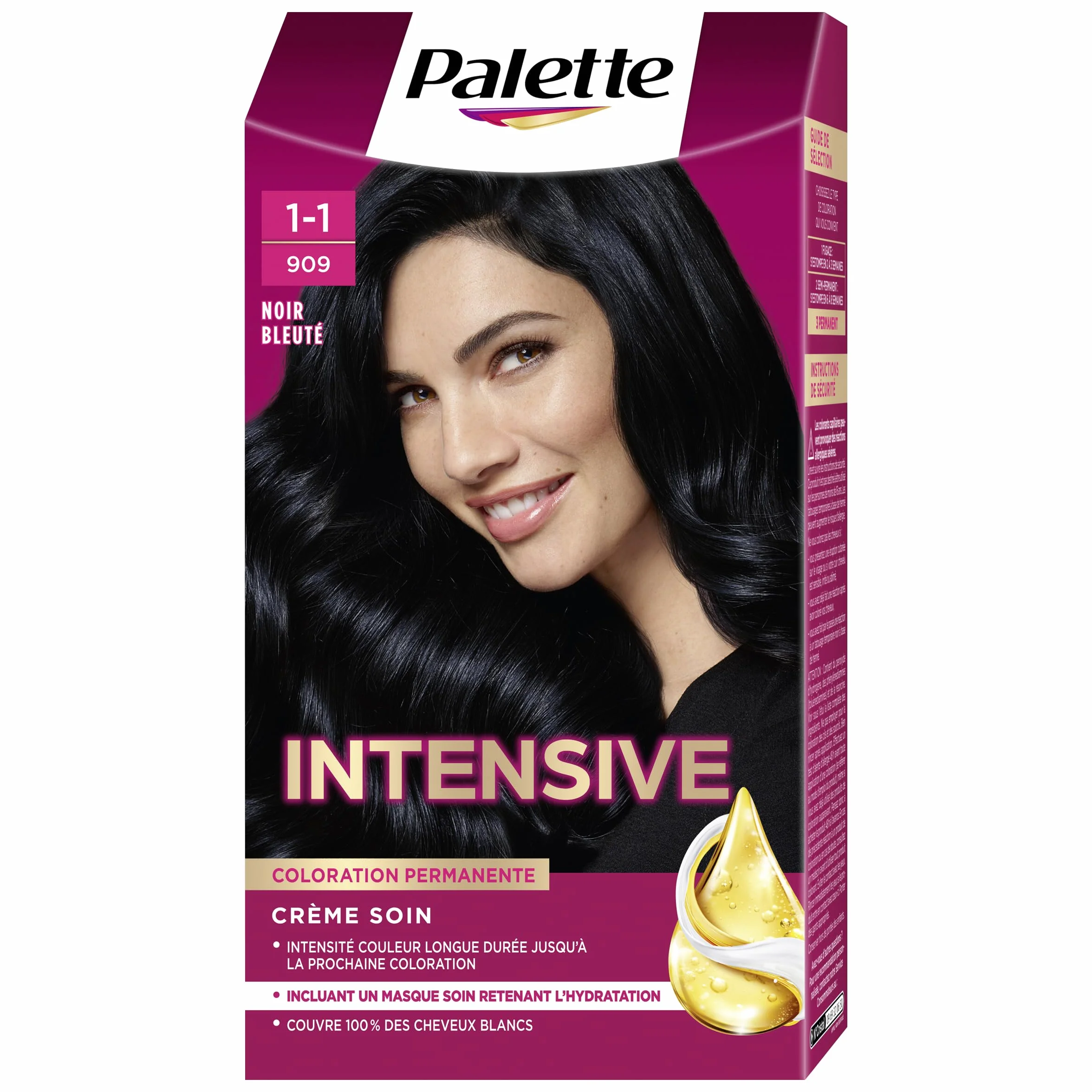 Schwarzkopf Palette Coloration Permanente Cheveux Noir Bleuté 909, Couvre 100% Cheveux Blancs, Tenue 8 Semaines, 1 Unité