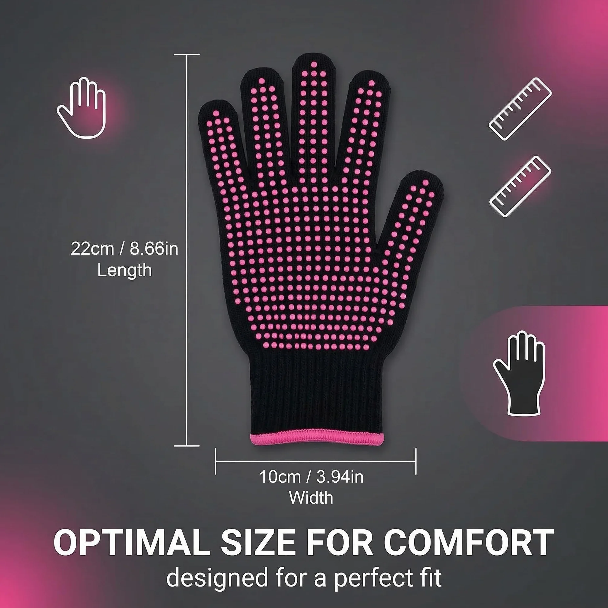 Gants Thermo-Résistants Anti-Brûlure Professionnels en Coton avec Picots Silicone Double Face, Protection Chaleur Coiffure, Rose Rouge