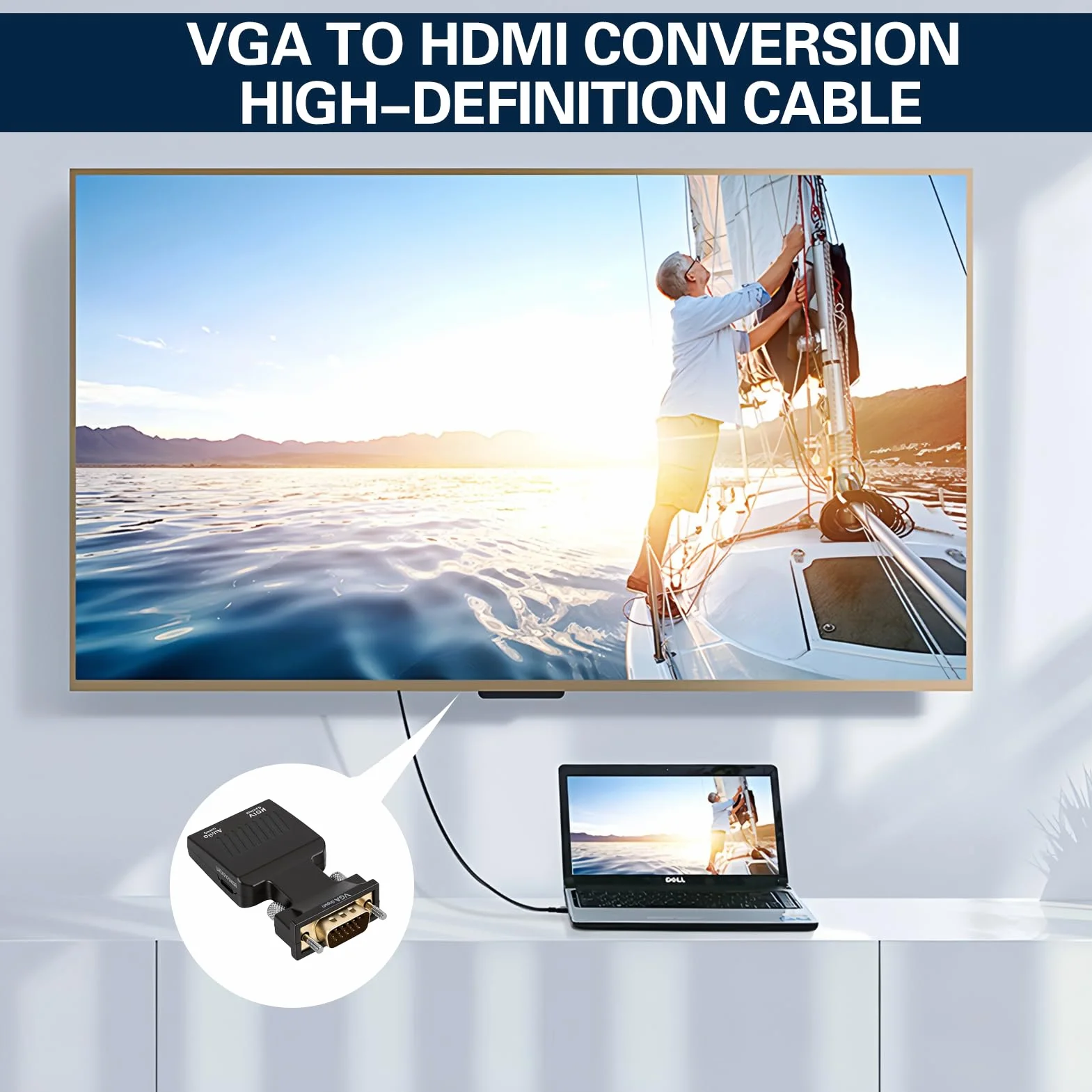 Adaptateur VGA vers HDMI Audio 1080P Convertisseur Mâle Femelle Jack 3.5mm Câble USB