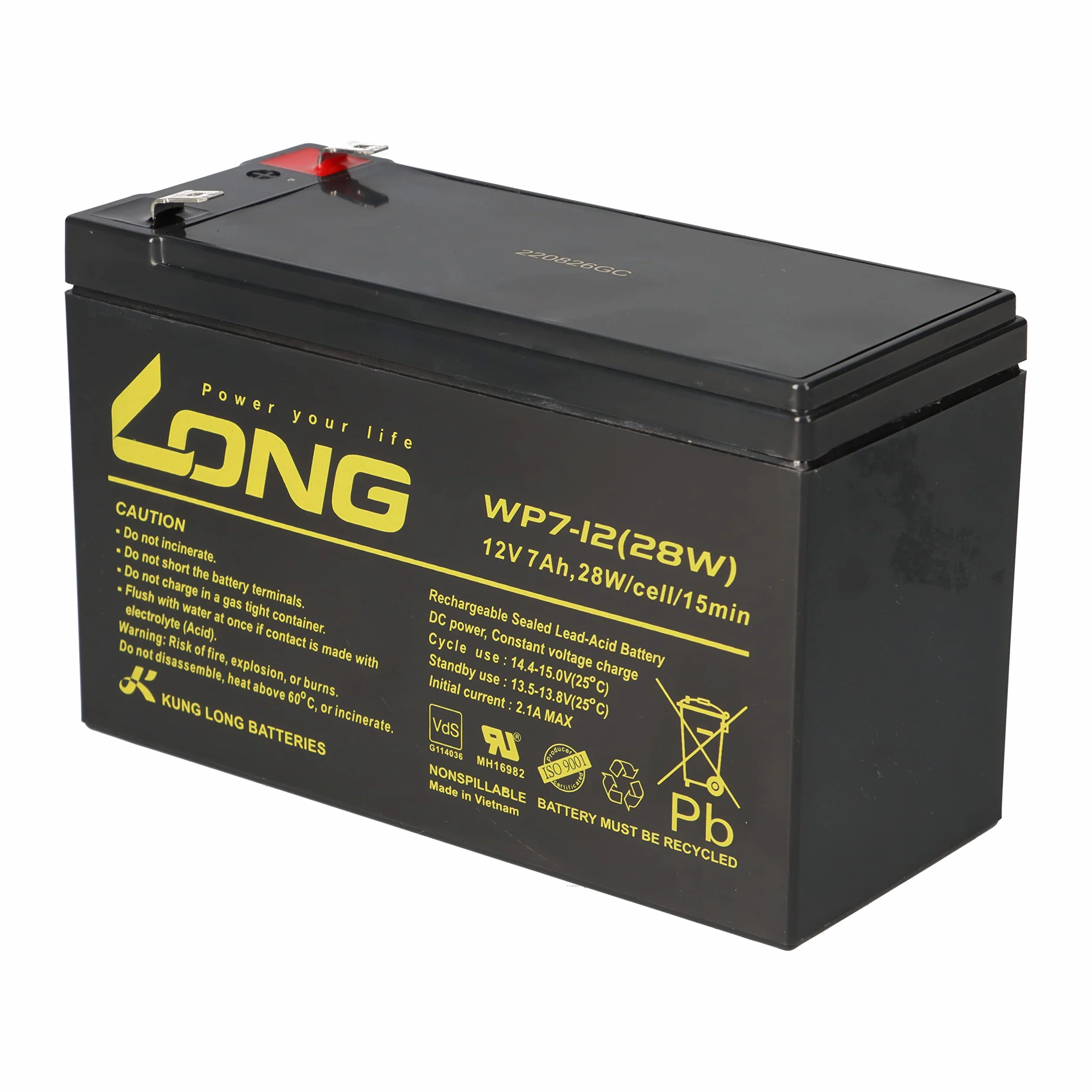 Batterie au plomb AGM 12 V 7 Ah WP7-12 Faston F2 6,3 mm compatible gel 7,2 Ah 8 Ah 9 Ah