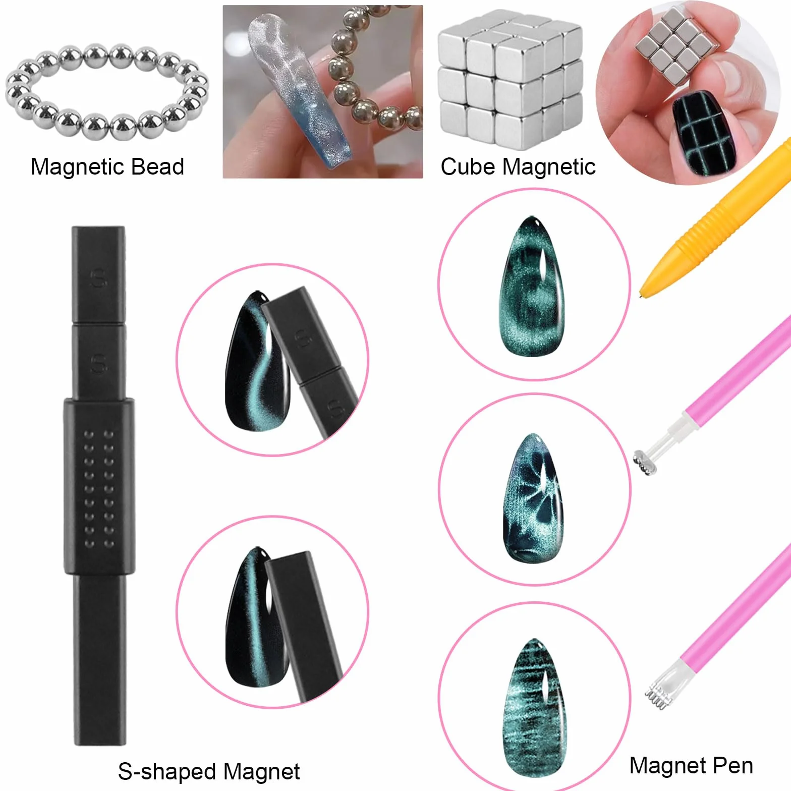 TOROKOM Magnétique Cat Eye 54PCS Outils 3-en-1 Nail Art Vernis Gel Aimants Ongles Œil de Chat