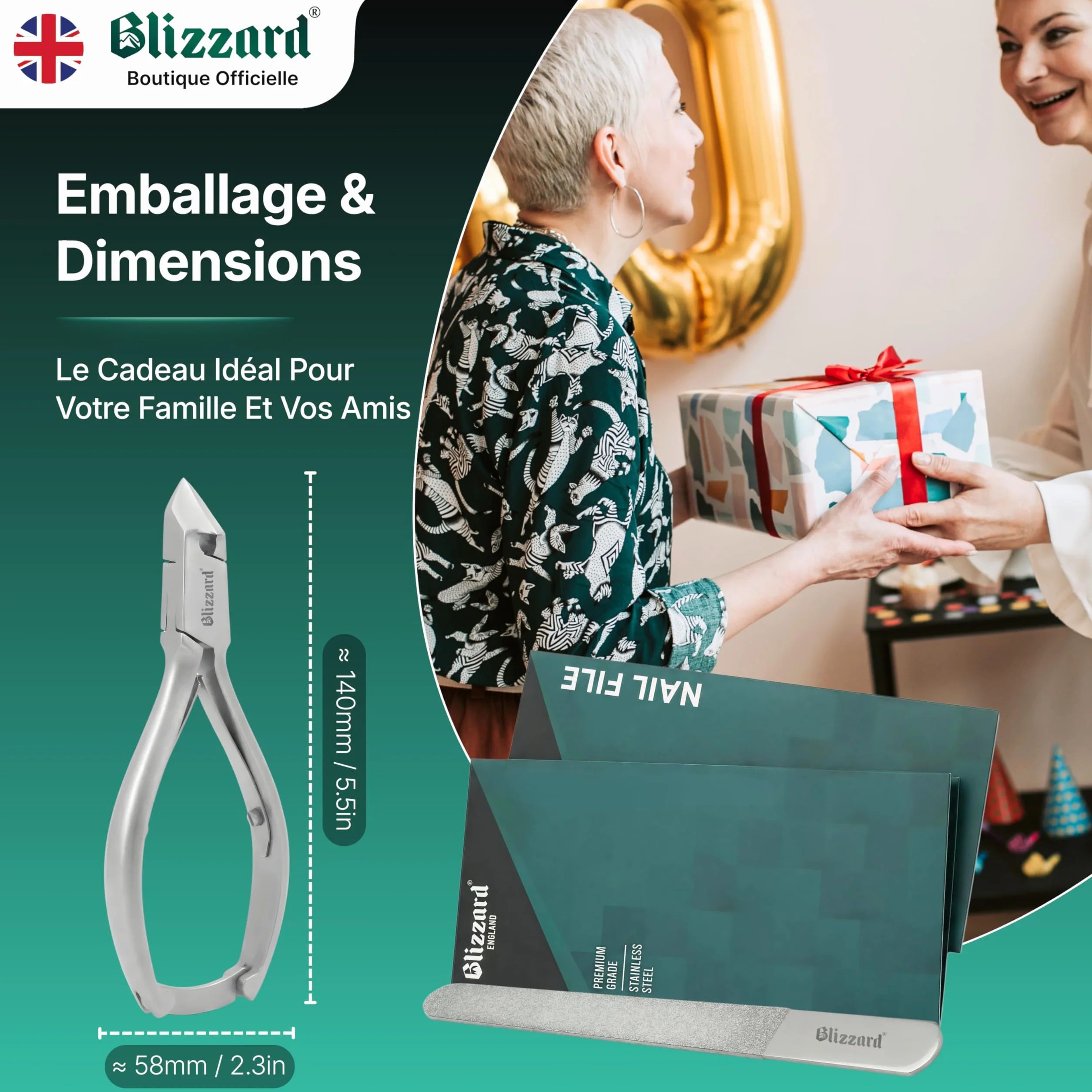 Blizzard Pince à Ongles Professionnelle Acier Inox 14.5cm Mors Obliques - Coupe-Ongles Pieds Épais et Incarnés
