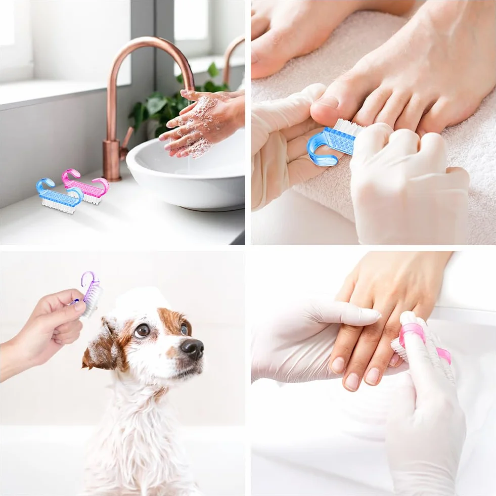 Lot de 4 Brosse à Ongles avec Poignée en Plastique, Outil de Nettoyage Nail Art, Brosse Exfoliante pour Ongles et Orteils