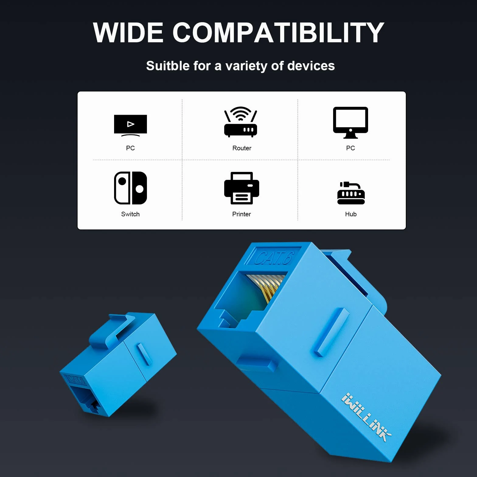 iwillink Lot de 25 coupleurs Keystone RJ45 Cat6 femelle vers femelle Cat6, coupleur Keystone UTP, prise Keystone, coupleur Ethernet, bleu