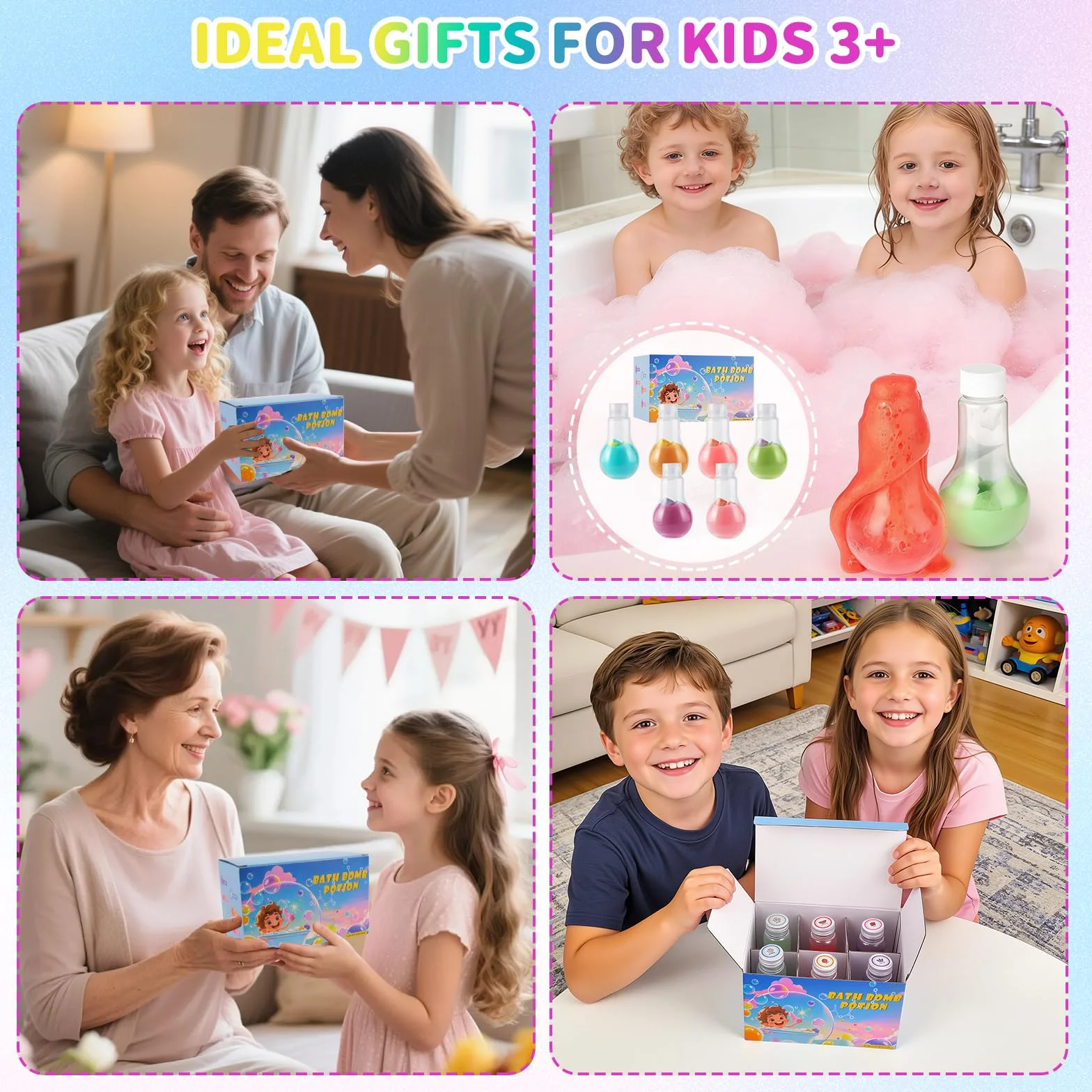 Bombes de Bain Enfants Kit Magic Potion Bottle Moussantes Naturelles Biologiques Cadeau Anniversaire Noël Filles Garçons