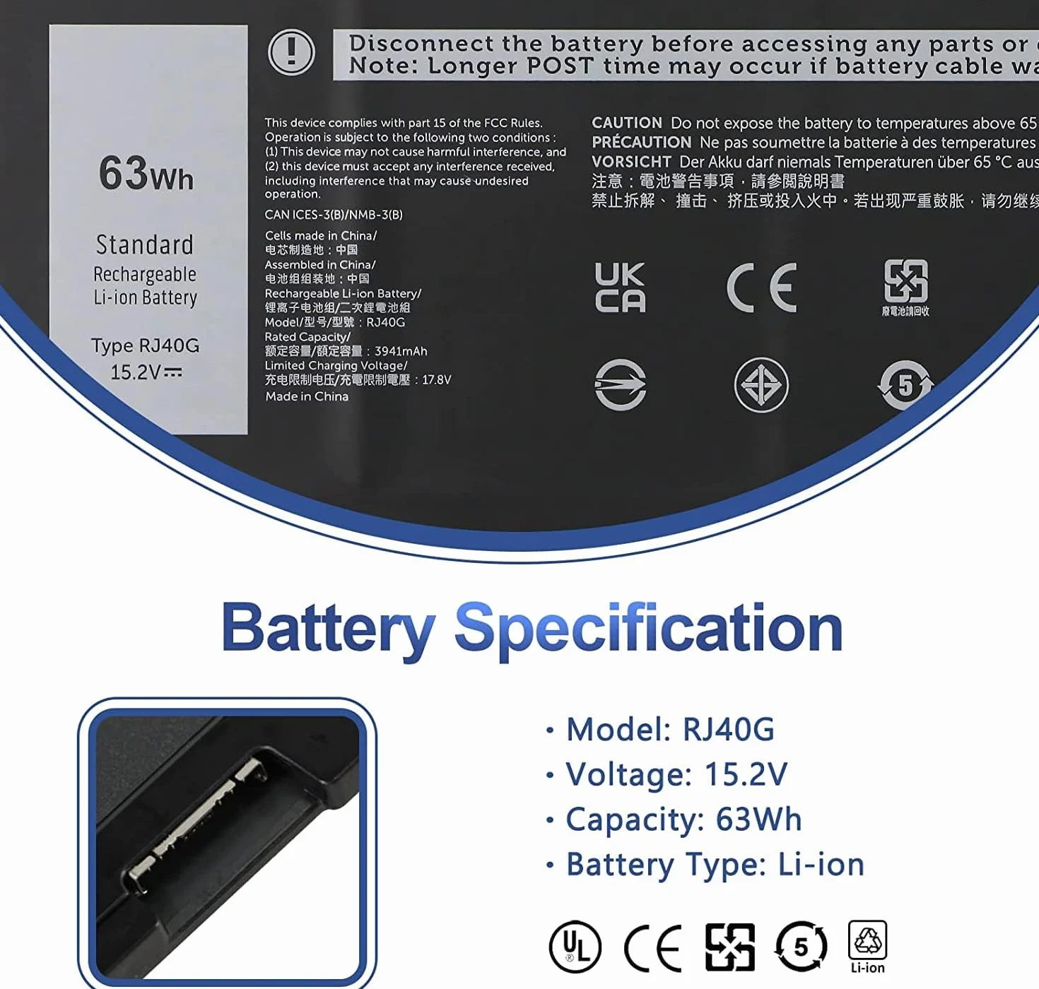 ANTIEE RJ40G Ersatz Akku für Dell Latitude 14 5420 15 5520 Precision 15 3560 15.2V