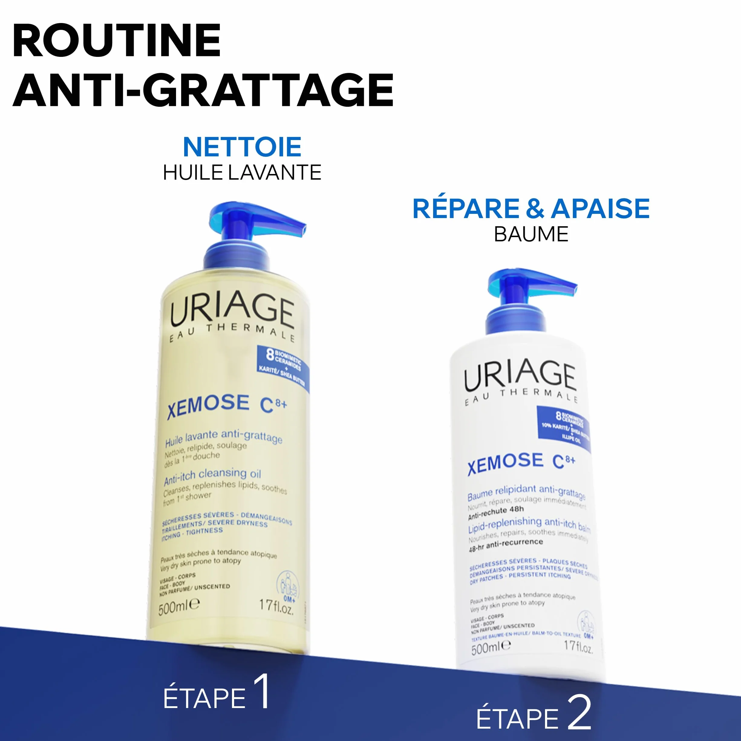 Uriage Xemose Huile Lavante Peau Sèche Atopique Gel-en-Huile Moussant Nourrissant Visage Corps Non Parfumée Sans Savon pH Physiologique