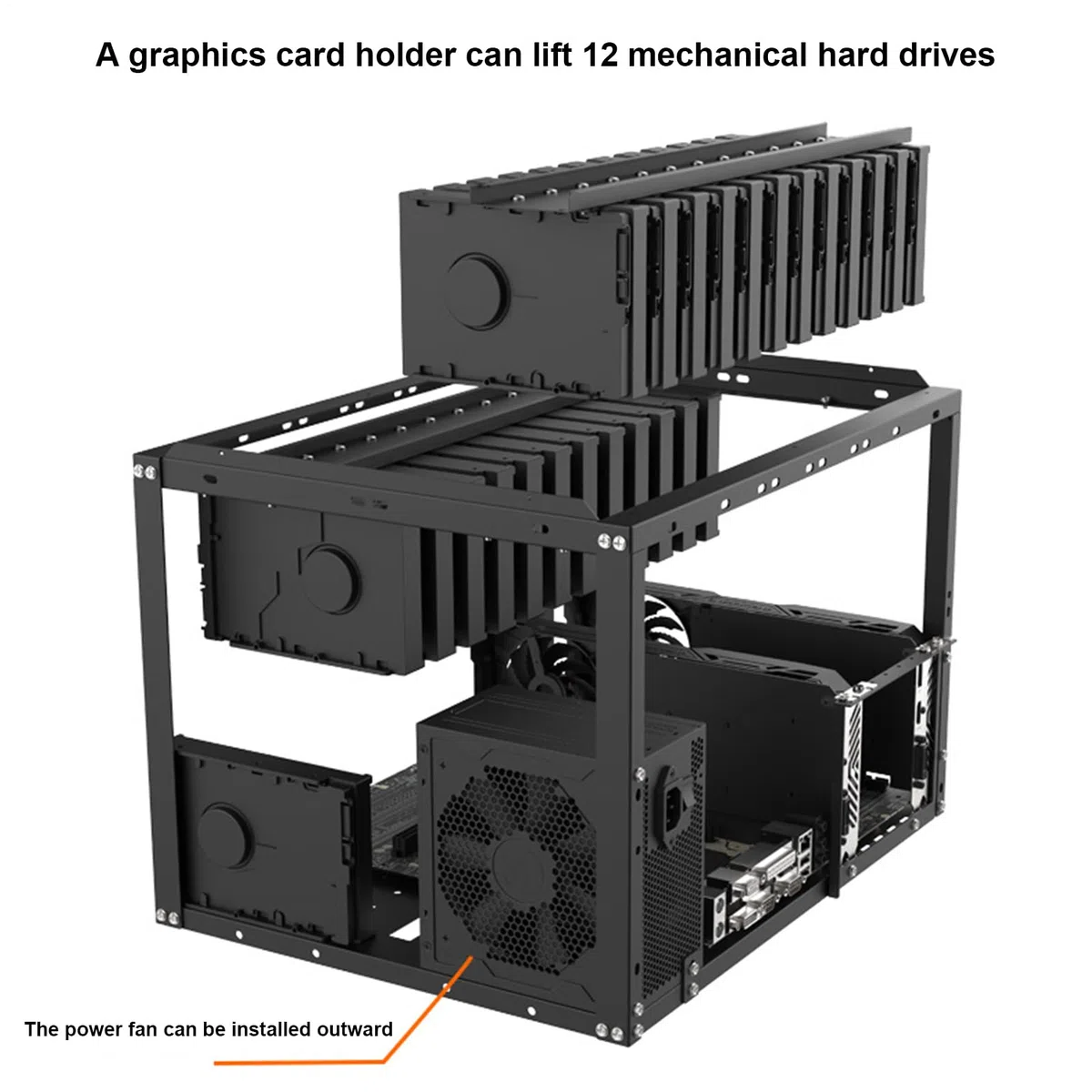 Boîtier de disque dur empilable – Boîtier à cadre ouvert, stockage 24 baies, prise en charge de la carte mère EATX | Rack métallique modulaire pour serveurs NAS, sauvegarde de données et projets d'ass