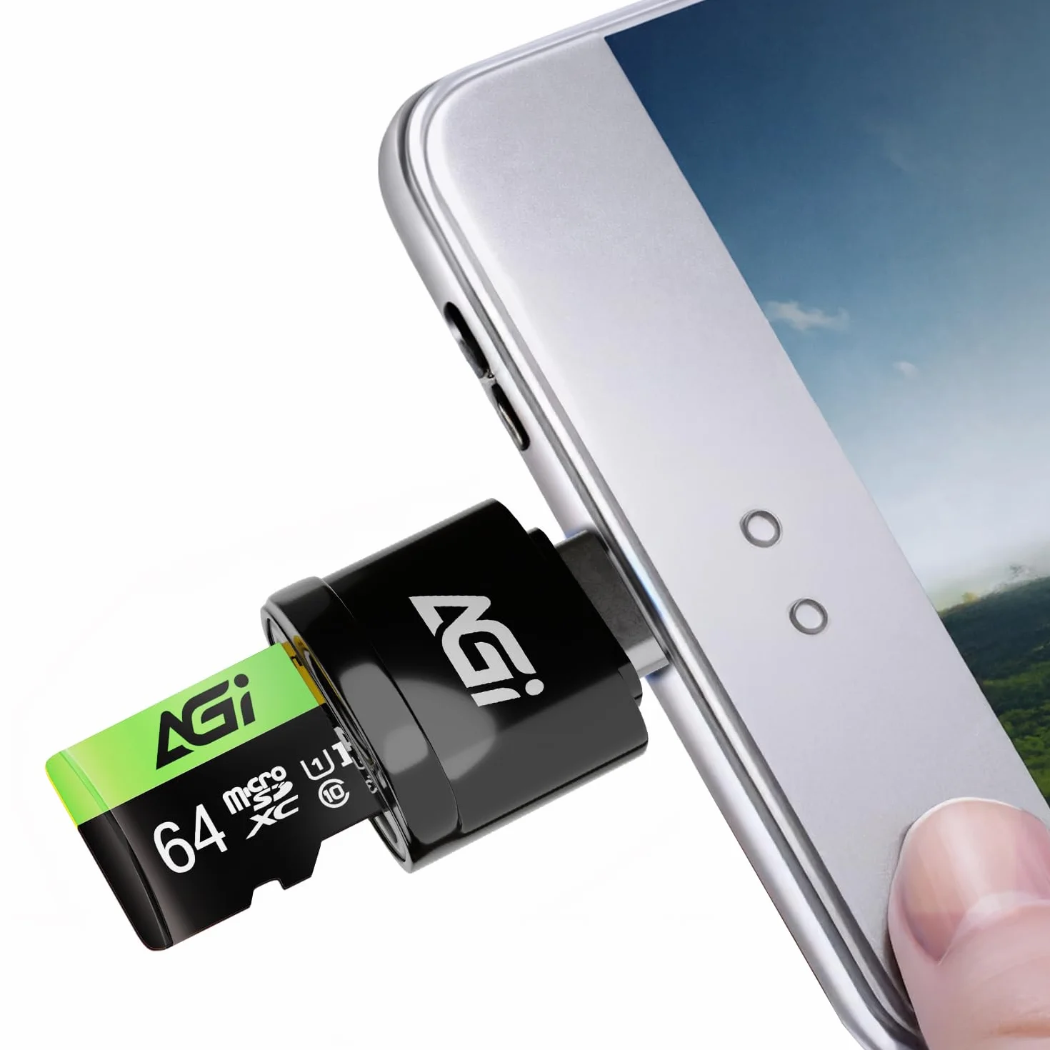 AGI TF138 Carte Micro SD MicroSDXC 64 Go avec Adaptateur SD Lecteur de Carte Type C USB 2.0 OTG