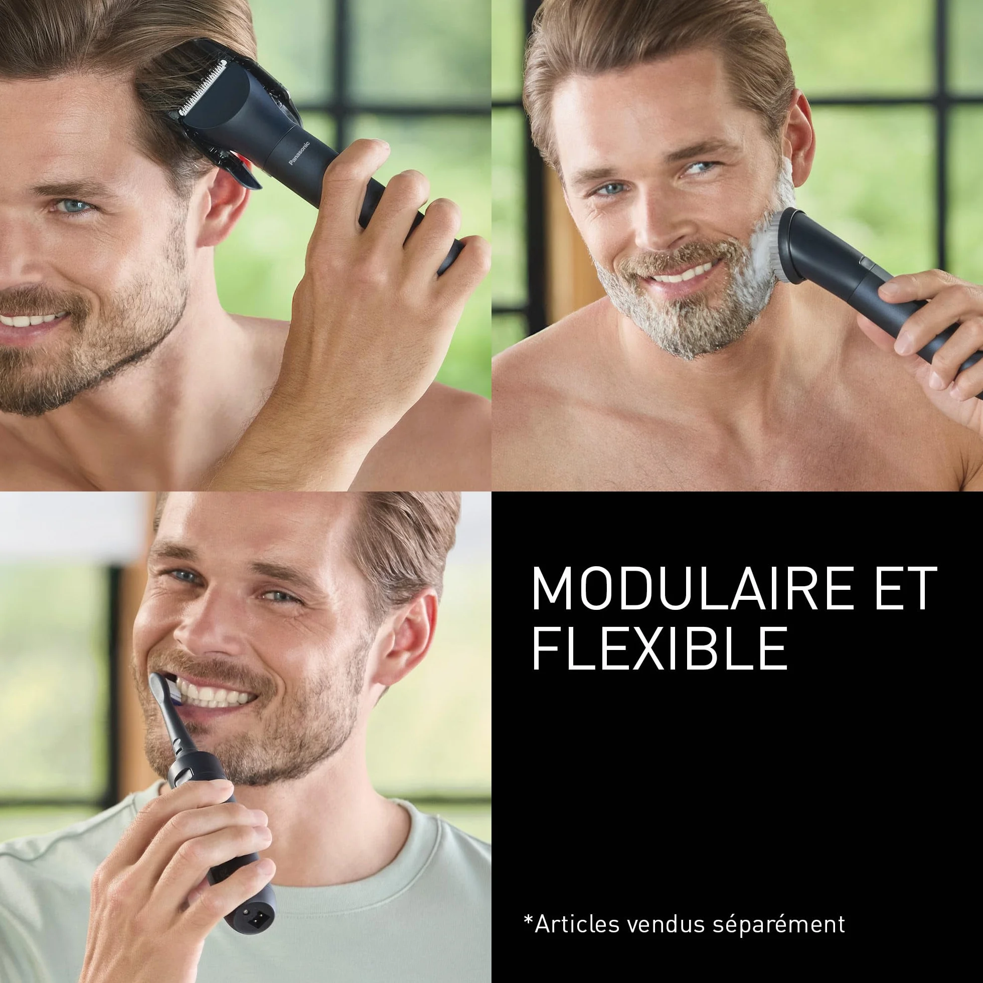Panasonic ER-CHC1-A301 MULTISHAPE Accessoire Tête de Tondeuse à Cheveux avec lames professionnelles, 15 Réglages de Longueur, 4 Peignes, Noir