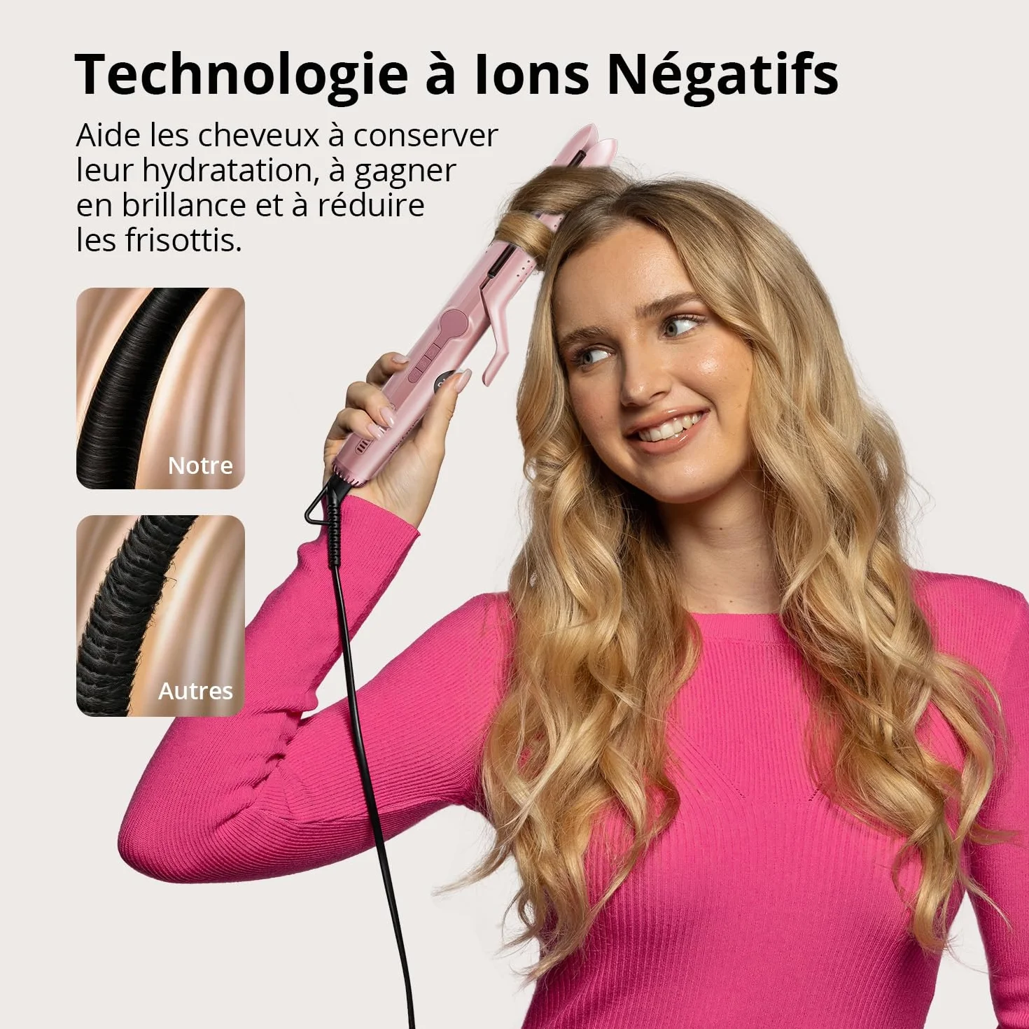 CrazyMar Lisseur à Air Froid et Boucleur Ionique 2-en-1 9 Températures 110℃-230℃ pour Cheveux Bouclés Lisses Appareil de Coiffure Rose