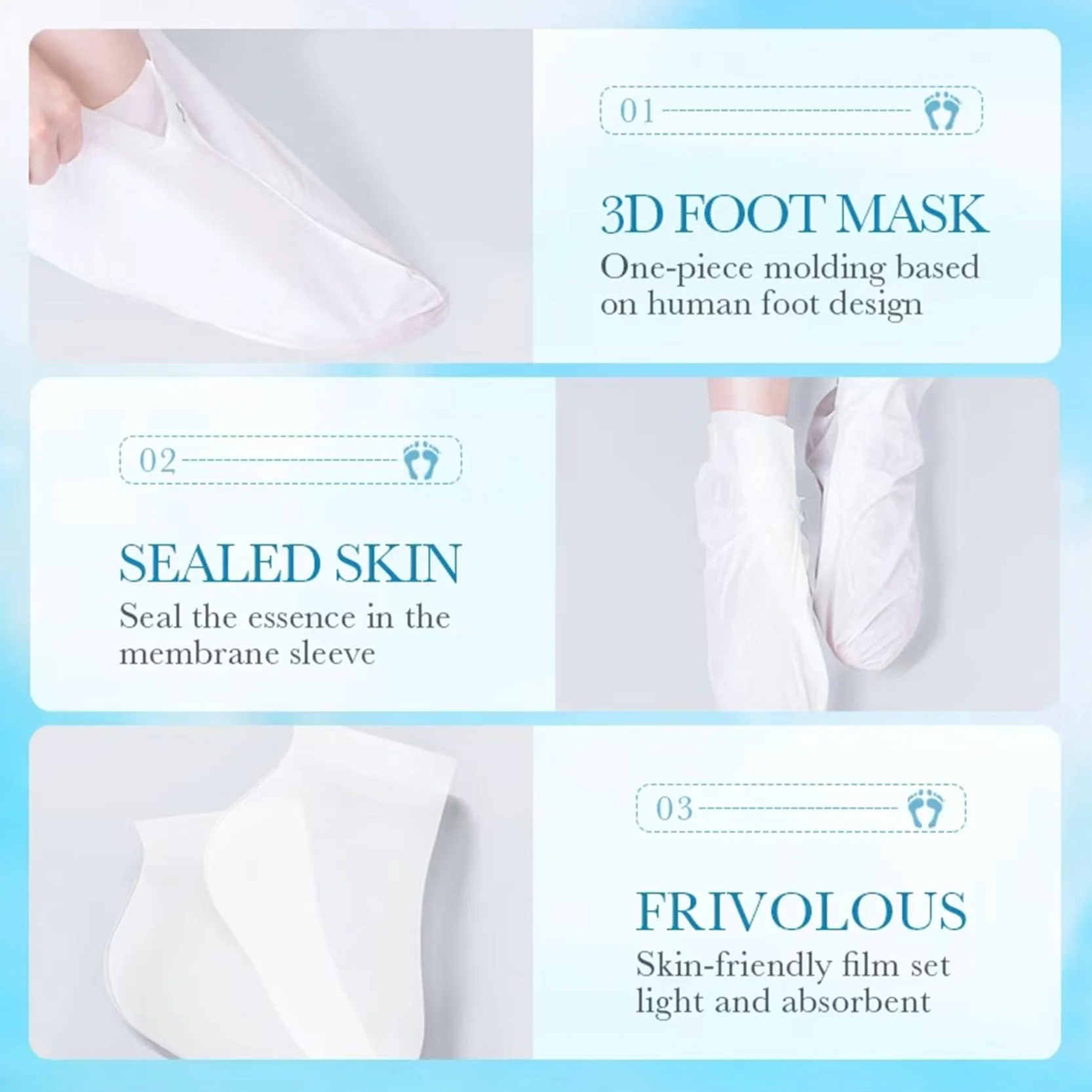 Masque Pied Hydratant Exfoliant Nourrissant 4 Paires Aloe Vera Lavande Soin Callosités Crevasses Pieds Secs