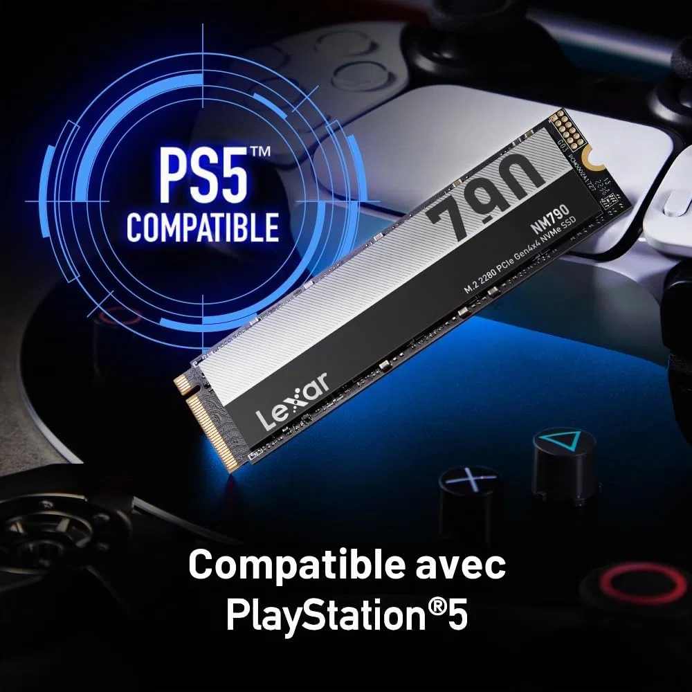 Lexar NM790 Disque SSD Interne PCIe Gen4 NVMe M.2 2280, jusqu'à 7400 Mo/s, Compatible avec PS5, pour Joueurs et créateurs (LNM790X004T-RNNNU)