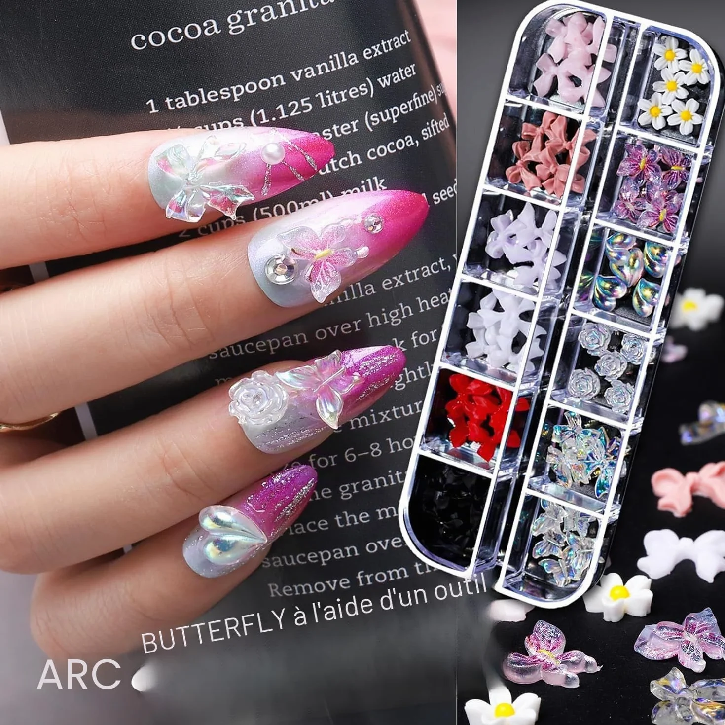 Lot de 6 boîtes de breloques pour ongles 3D - Or et argent - Étoile - Décoration d'ongles - Alliage