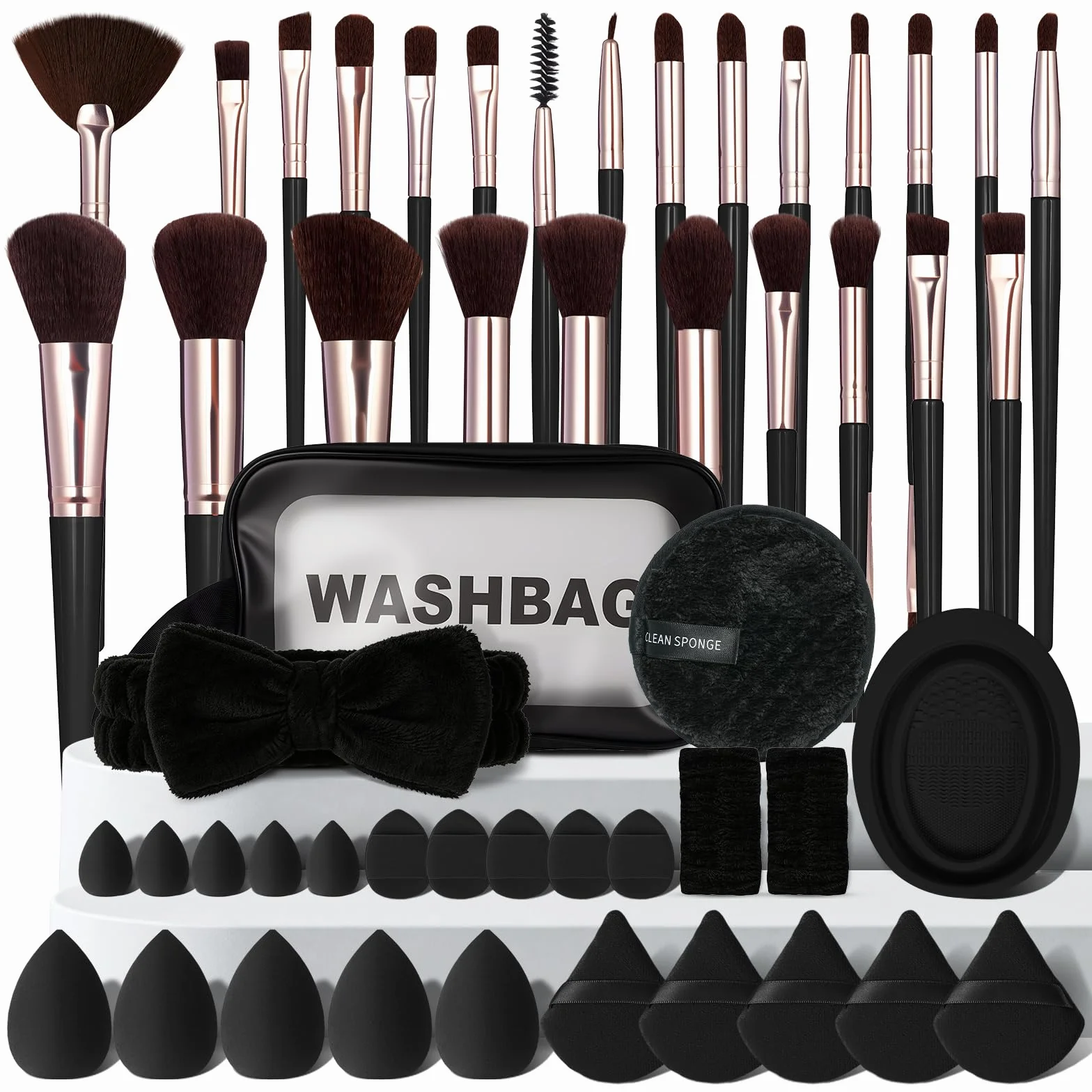 Set Pinceaux Maquillage 51 Pièces, Professionnel avec Éponges, Houppettes, Trousse Rangement, Brosse Fond Teint Poudre Blush Yeux Noir