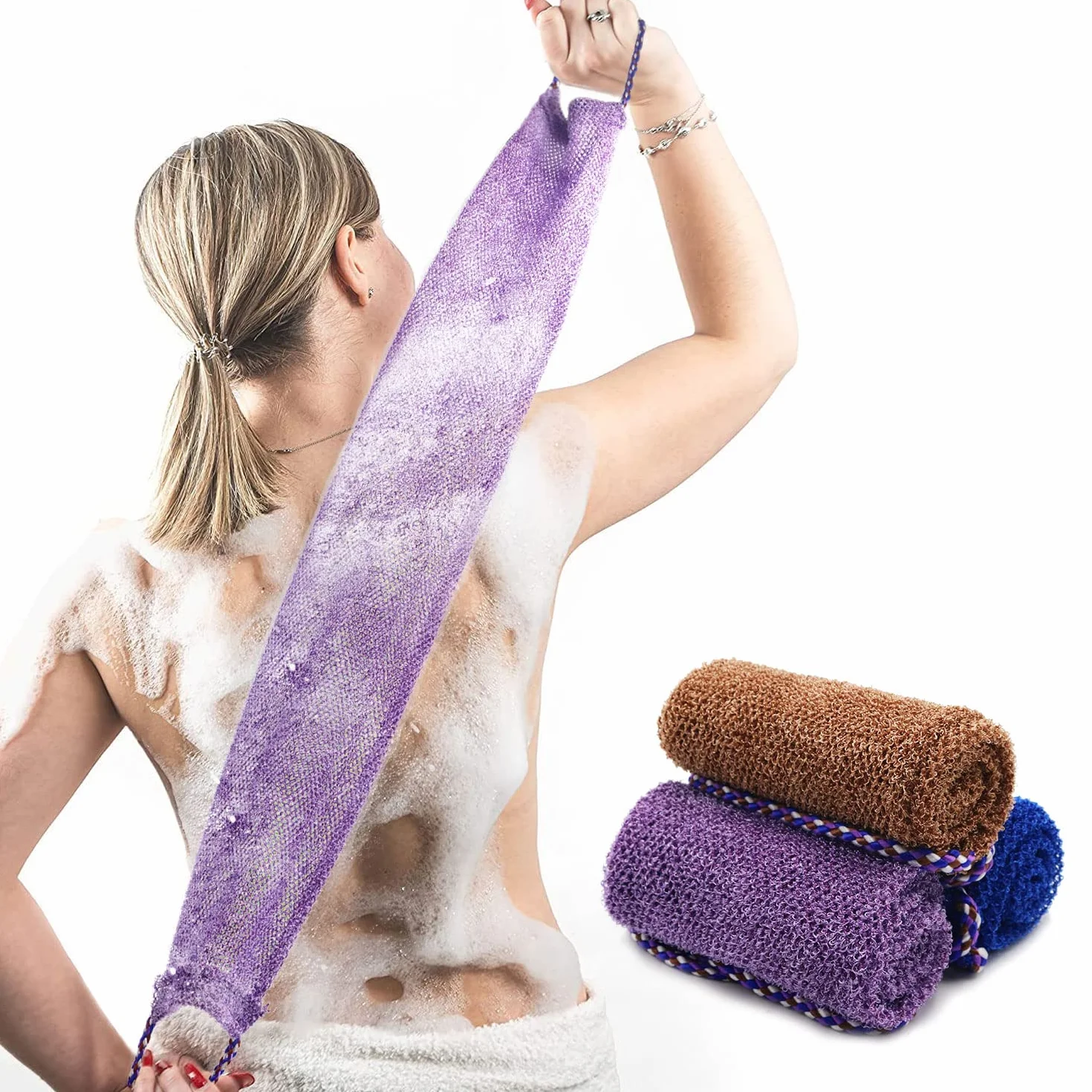 Pinkiou 3 Pièces Eponge Exfoliante Africaine Gratte Dos Douche Brosse Exfoliante Douce et Rugueuse