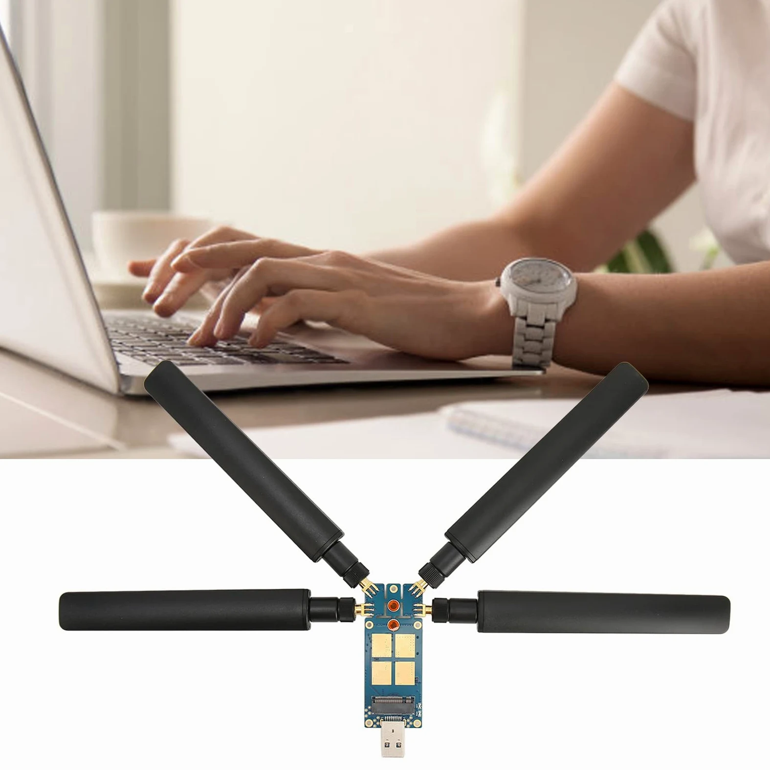 Carte WiFi DONGLE 5G USB3.1 à M.2 clé B Alliage d'aluminium 4 Antennes Extension DONGLE 5G pour Internet