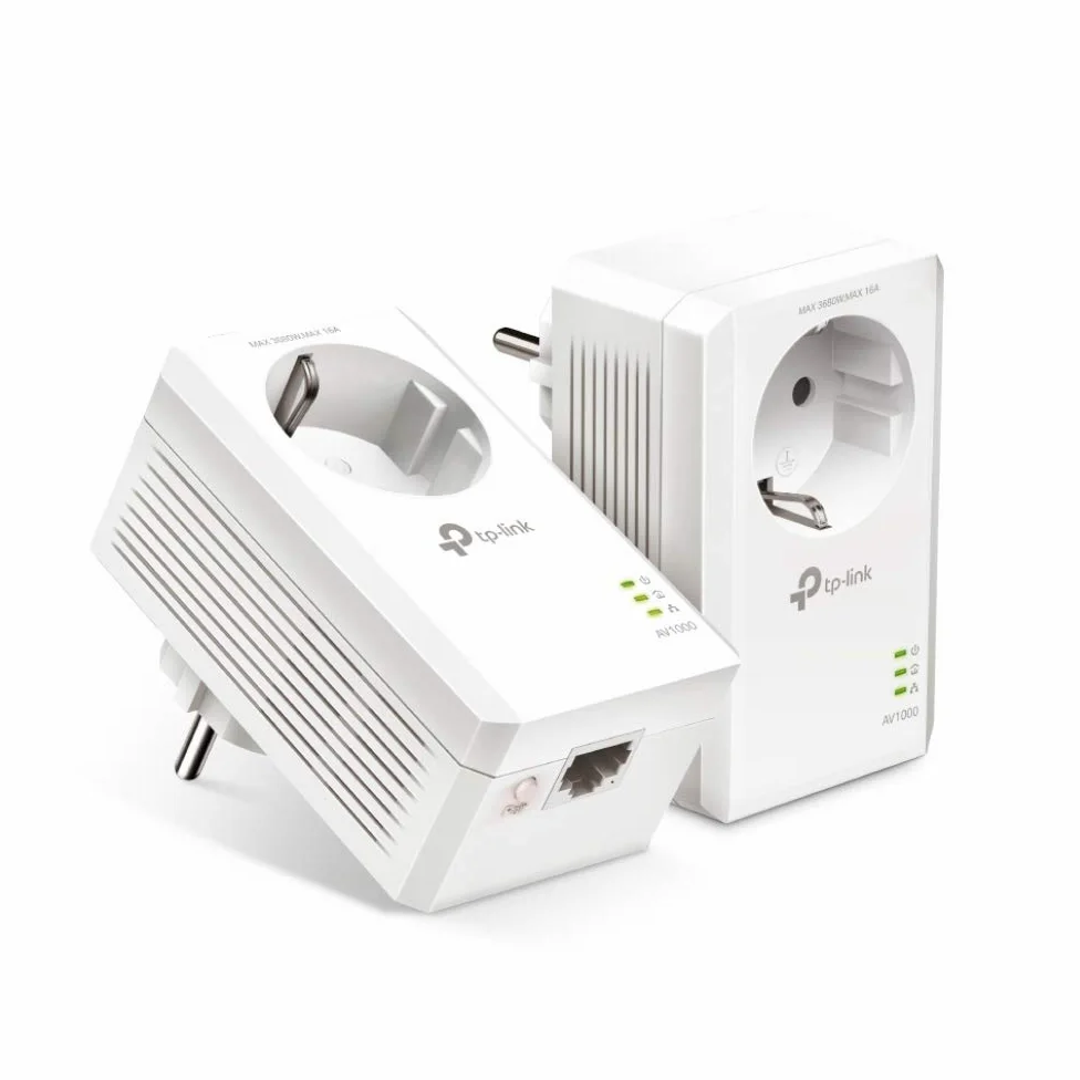 TP-Link TL-PA7017P Kit CPL AV1000 Adaptateur Powerline Gigabit Avec Prise Intégrée - 1000 Mbps, 1 Port Ethernet, Boitier Blanc, Kit de 2