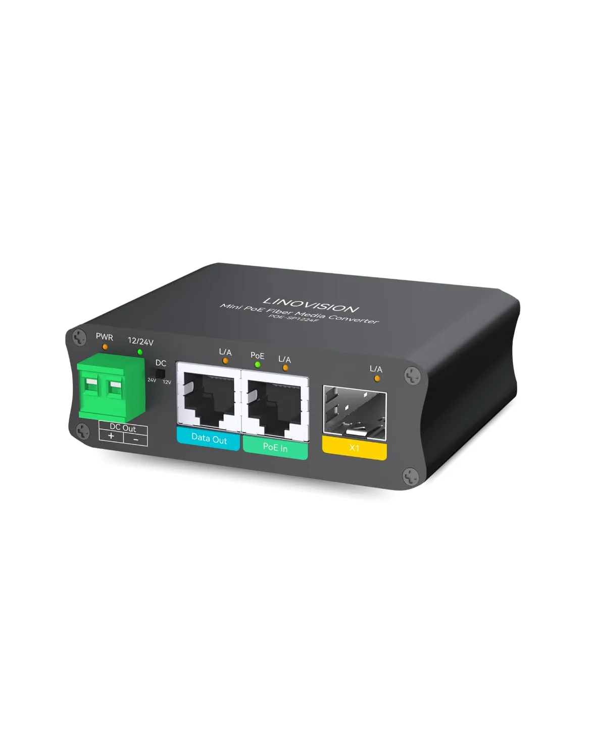 LINOVISION Convertisseur de Média Fibre Alimenté par PoE avec Sortie DC12V/24V Supplémentaire et Ethernet Gigabit, Aucune Alimentation CC Locale Requise, Prend en Charge la Transmission Fibre Longue D