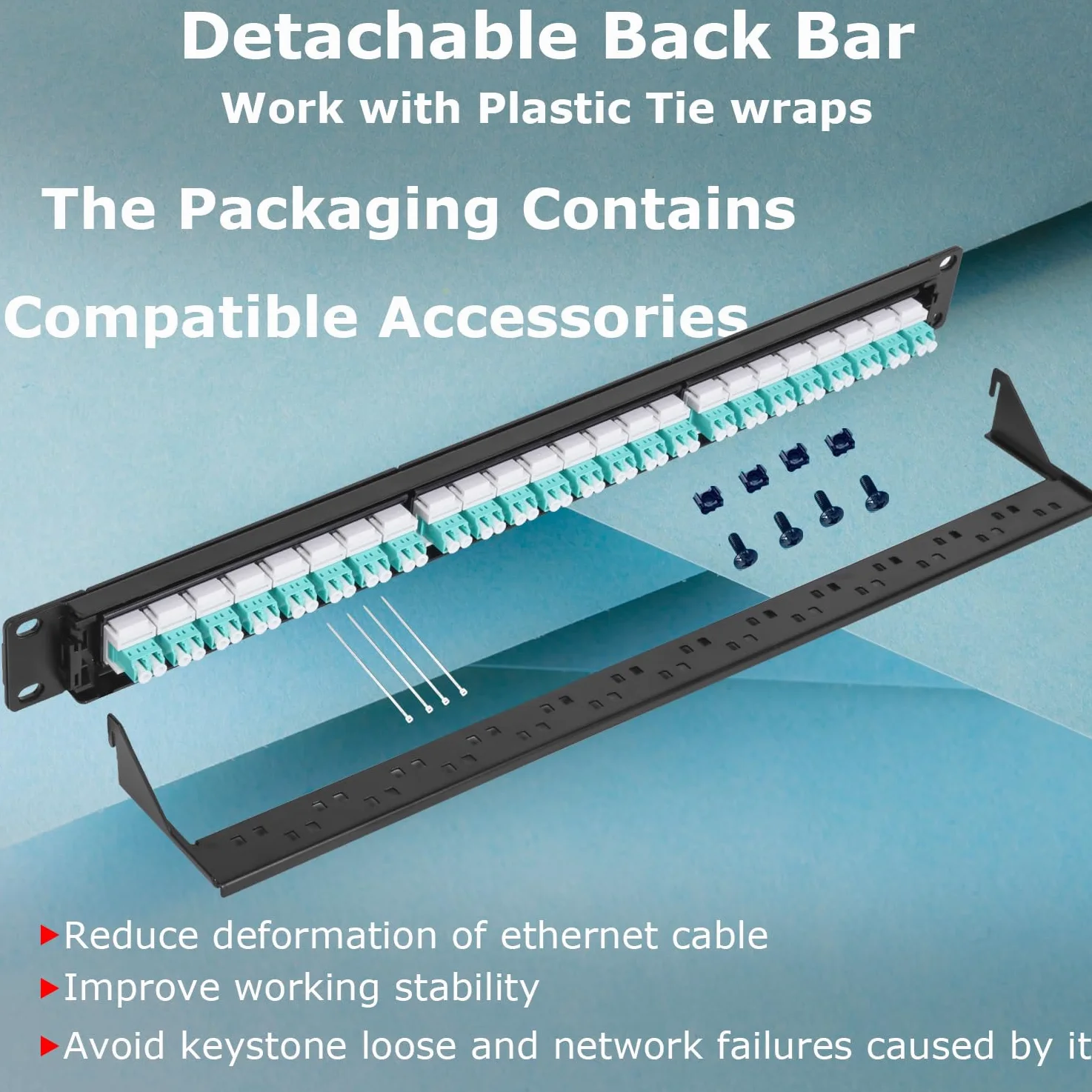 Panneau de brassage en fibre optique 1U avec 24 adaptateurs de fibre optique monomode LC OS2, coupleurs Keystone Jack modulaire avec clé en ligne blanche, connecteurs monomode pour racks