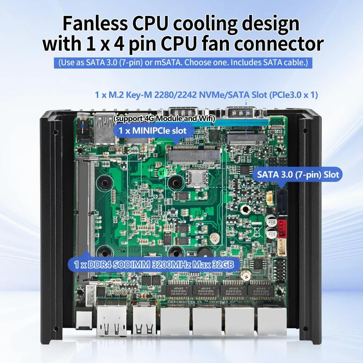 Fanless Mini PC N150 Firewall Appliance Industrial Micro Bureau, 4 x 2.5Gbit LAN + 2 RS232 COM, 8GB RAM 128GB NVME SSD, 6USB, Router/Home Computer Hardware, HD DP Dual Dispaly