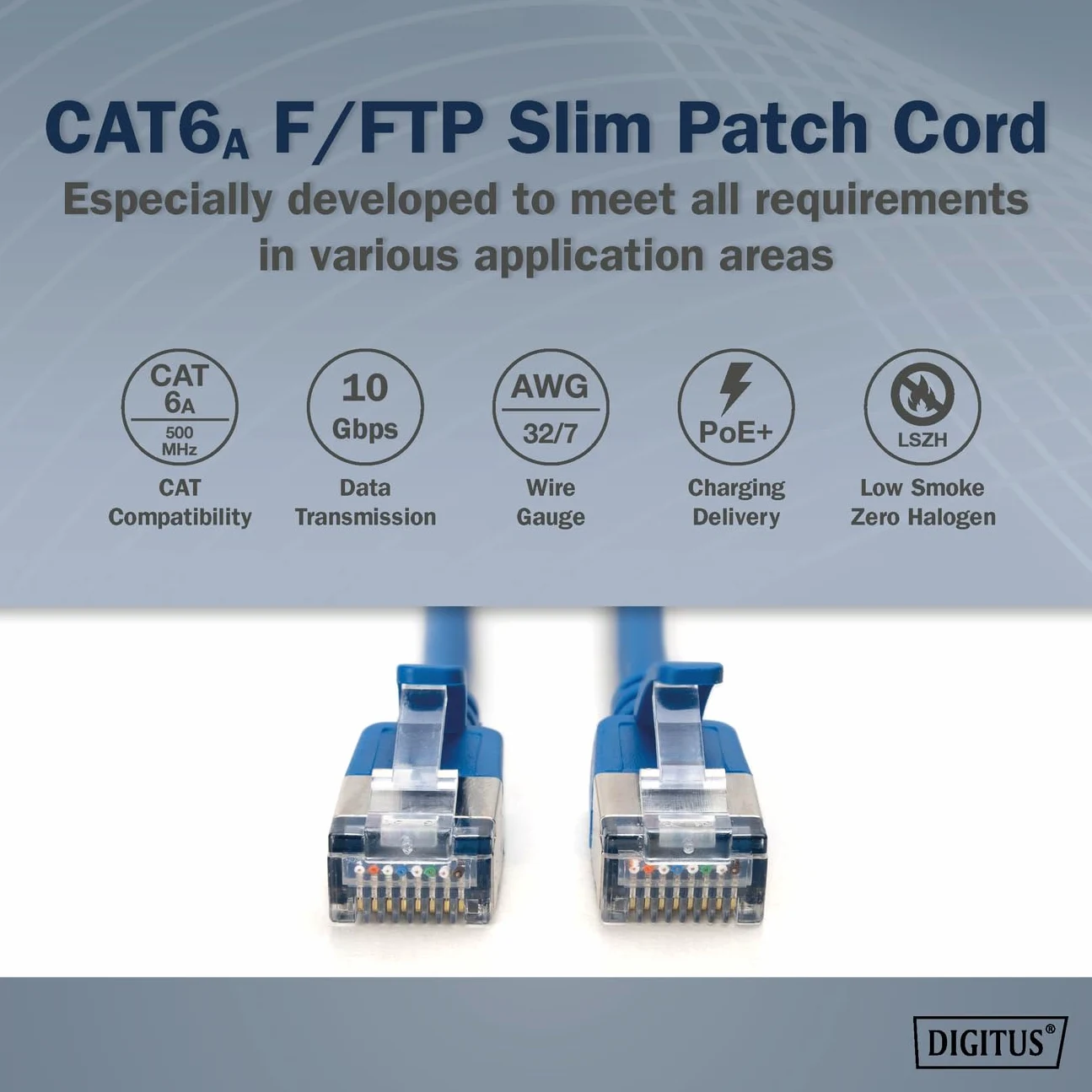 DIGITUS Câble LAN Cat 6A – 5 m – 10 pièces – Slim – F/FTP – Bleu | 10 Gbit/s – Blindé – PoE+ – AWG 32/7 – LSZH – Câble réseau RJ45 – Compatible Cat 6 et Cat 7