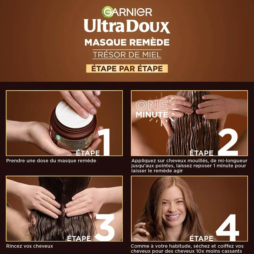 Garnier Ultra Doux Masque Remède Reconstituant Gelée Royale Miel Propolis Cheveux Fragiles Cassants Sans Parabène 340 ml