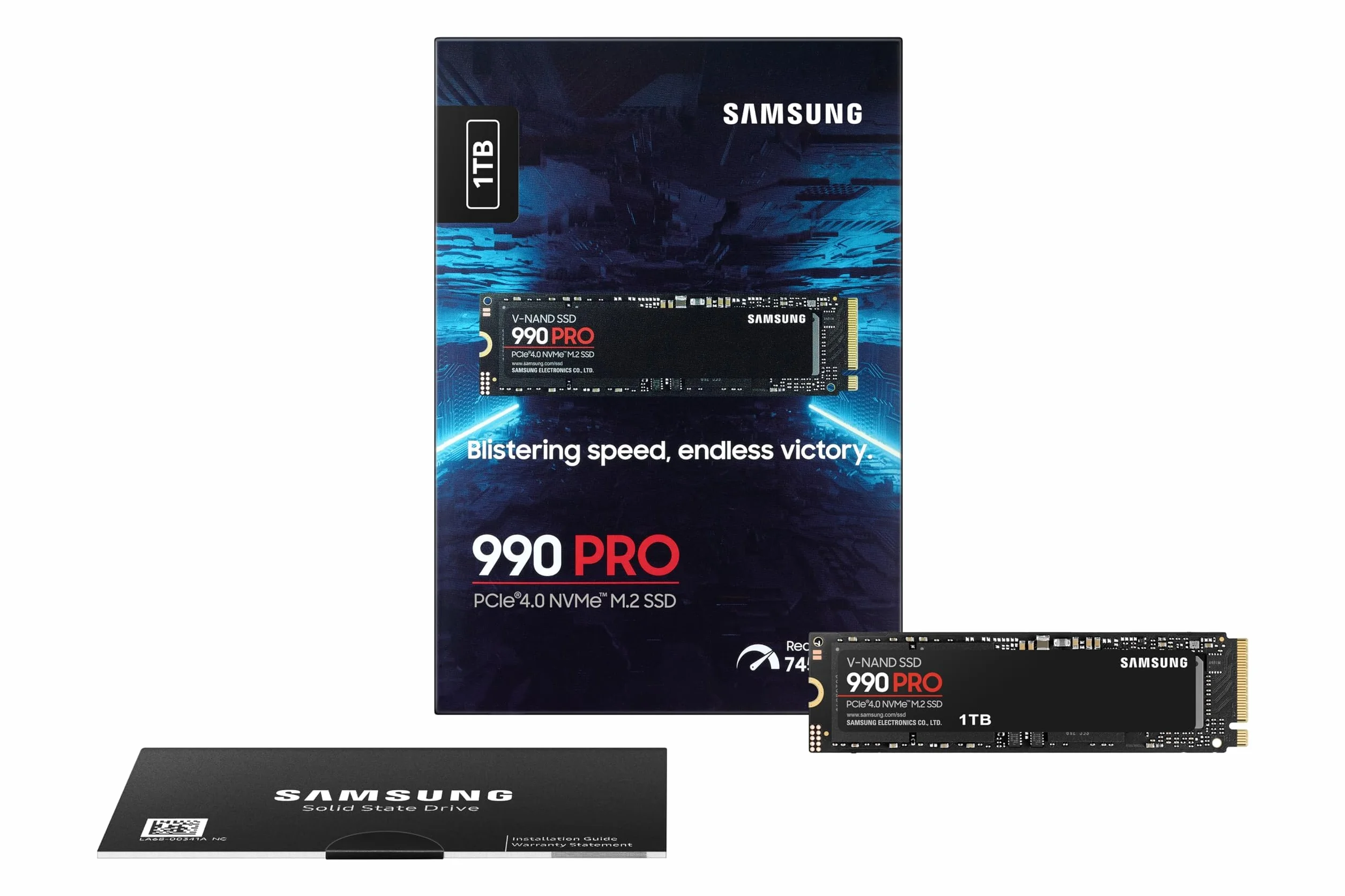 Samsung SSD 990 Pro NVMe M.2 Pcle 4.0, SSD Interne, Capacité 1 To, Vitesse de lecture jusqu'à 7 450 Mo/s, Gestion Intelligente de la Chaleur avec Revêtement en Nickel, MZ-V9P1T0BW