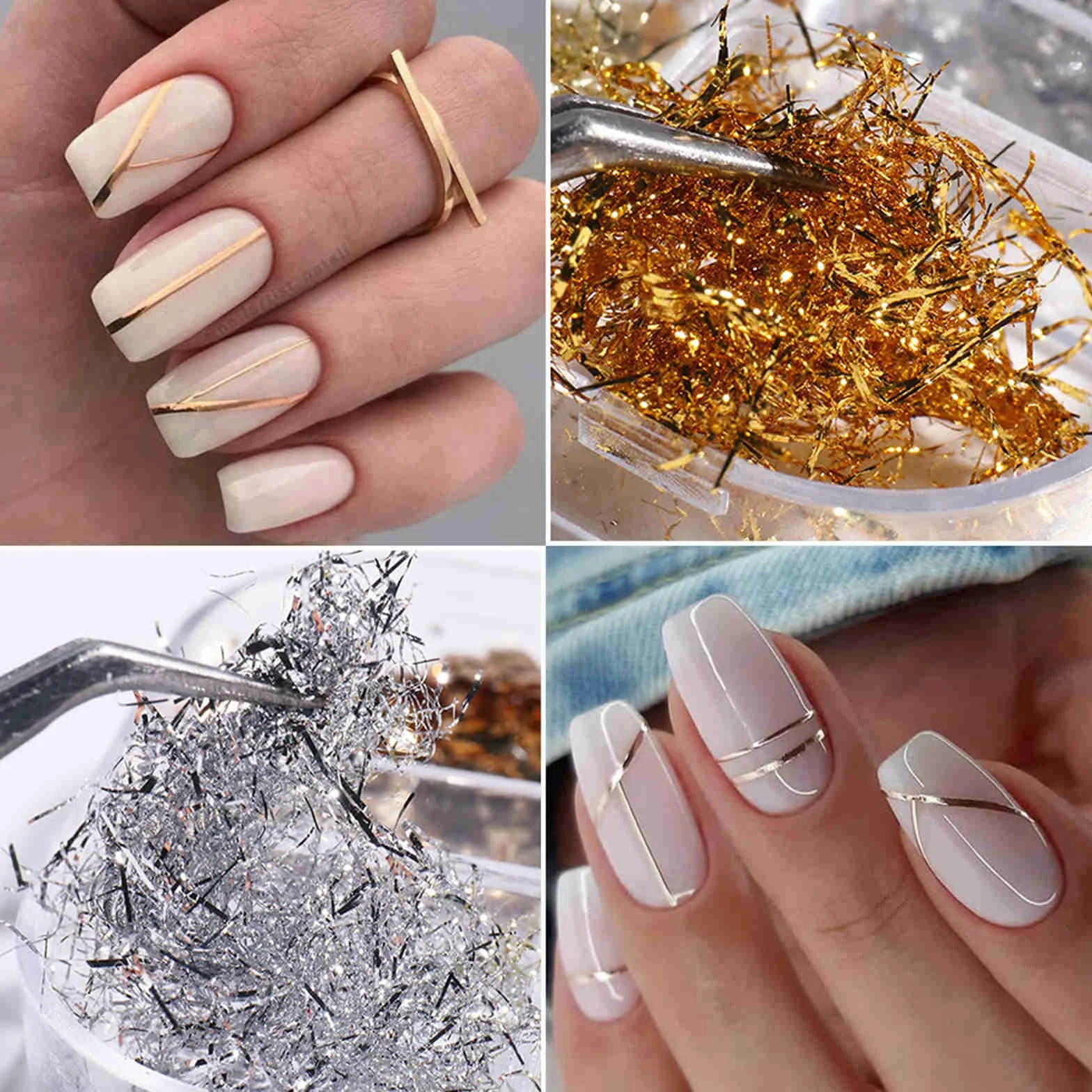 Paillettes Flocons de Feuille d'or Nail Art Holographique 2Pcs Gold Leaf Paper Metallic Foil Flakes Or Argent Cuivre