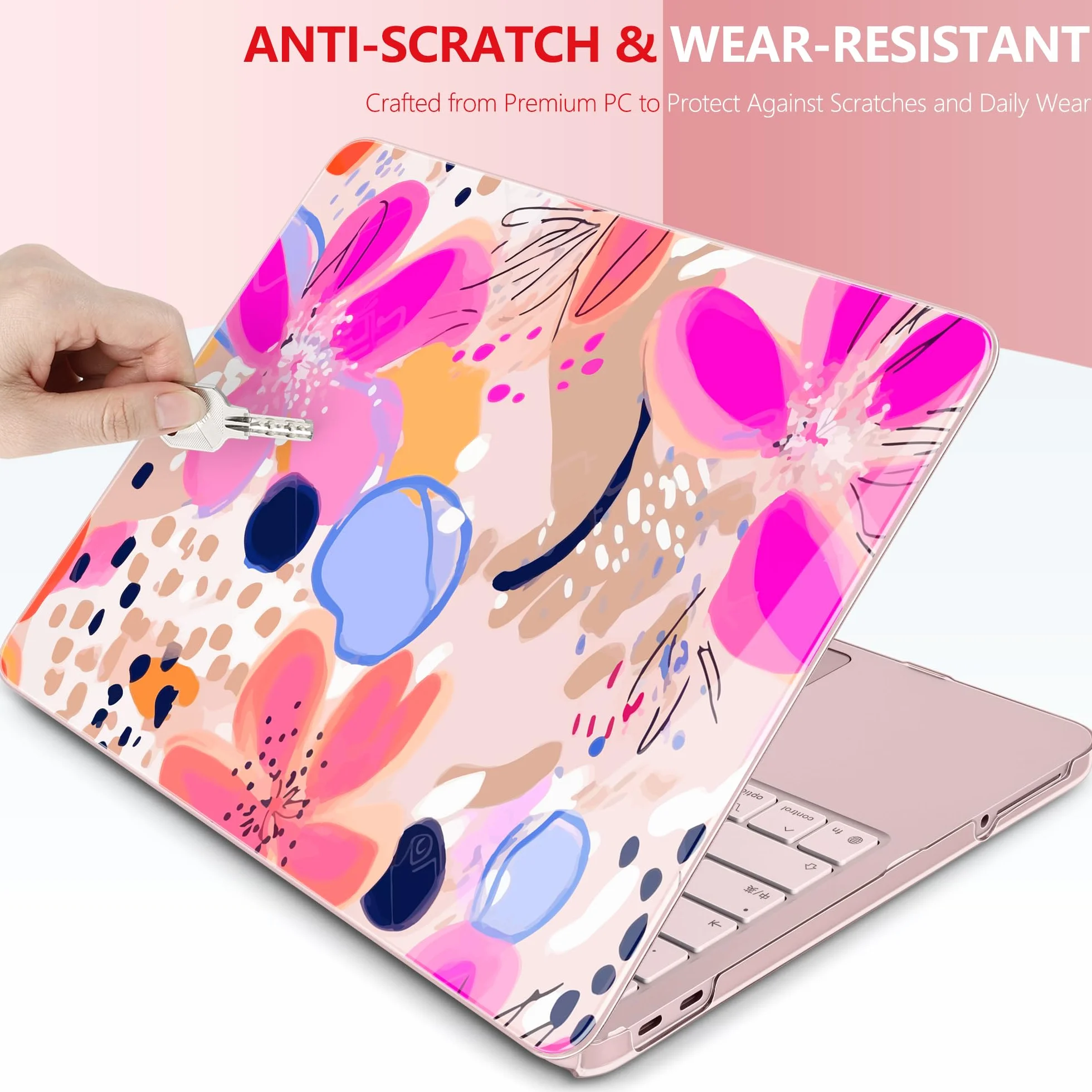 Coque rigide compatible MacBook Neo 13" 2026 A3404 A18 Pro Touch ID plastique motif floral avec protecteurs clavier écran bouchons poussière