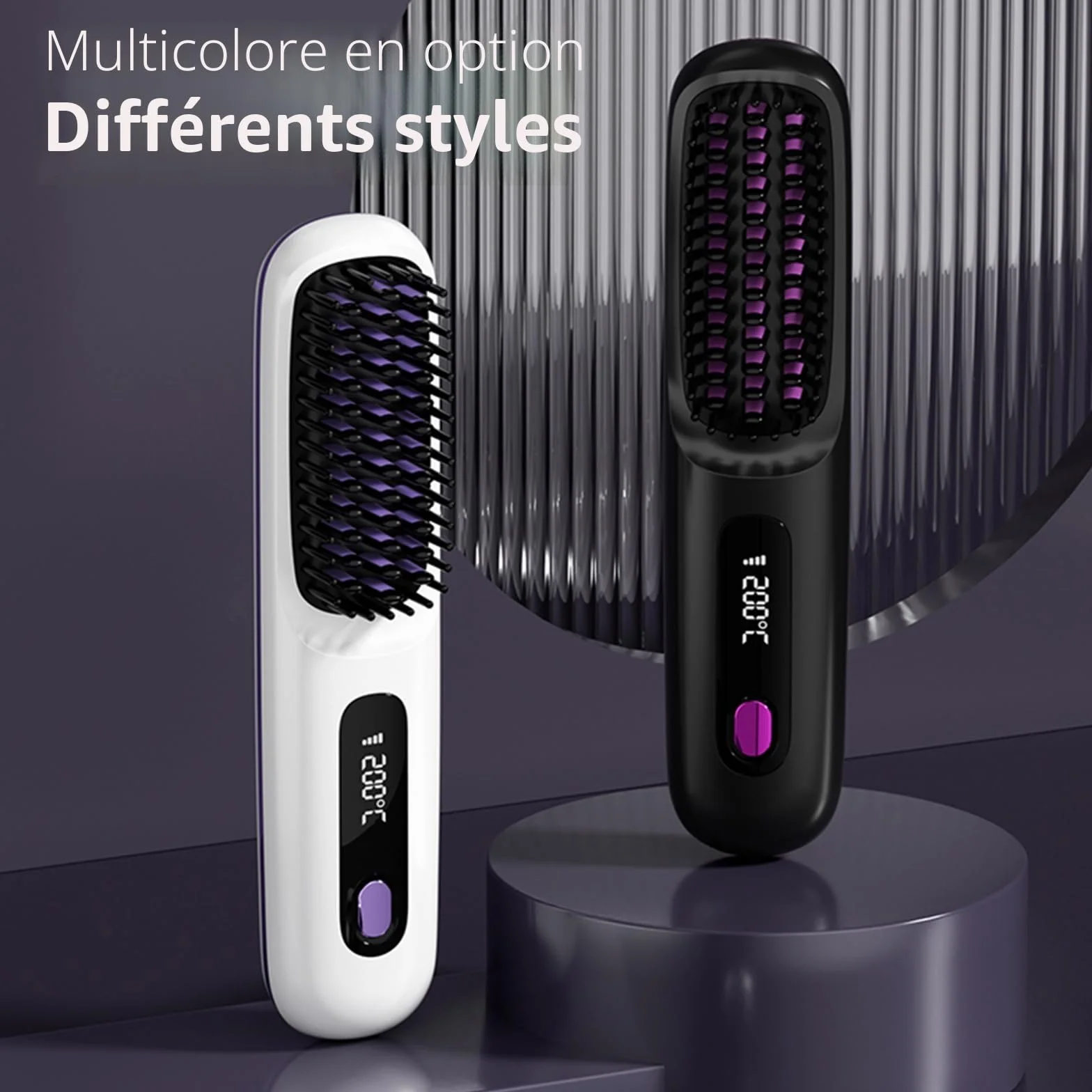 Go Brush Pro Brosse À Cheveux Lisse Sans Fil Rechargeable Portable Affichage LED Chauffage Rapide Noir