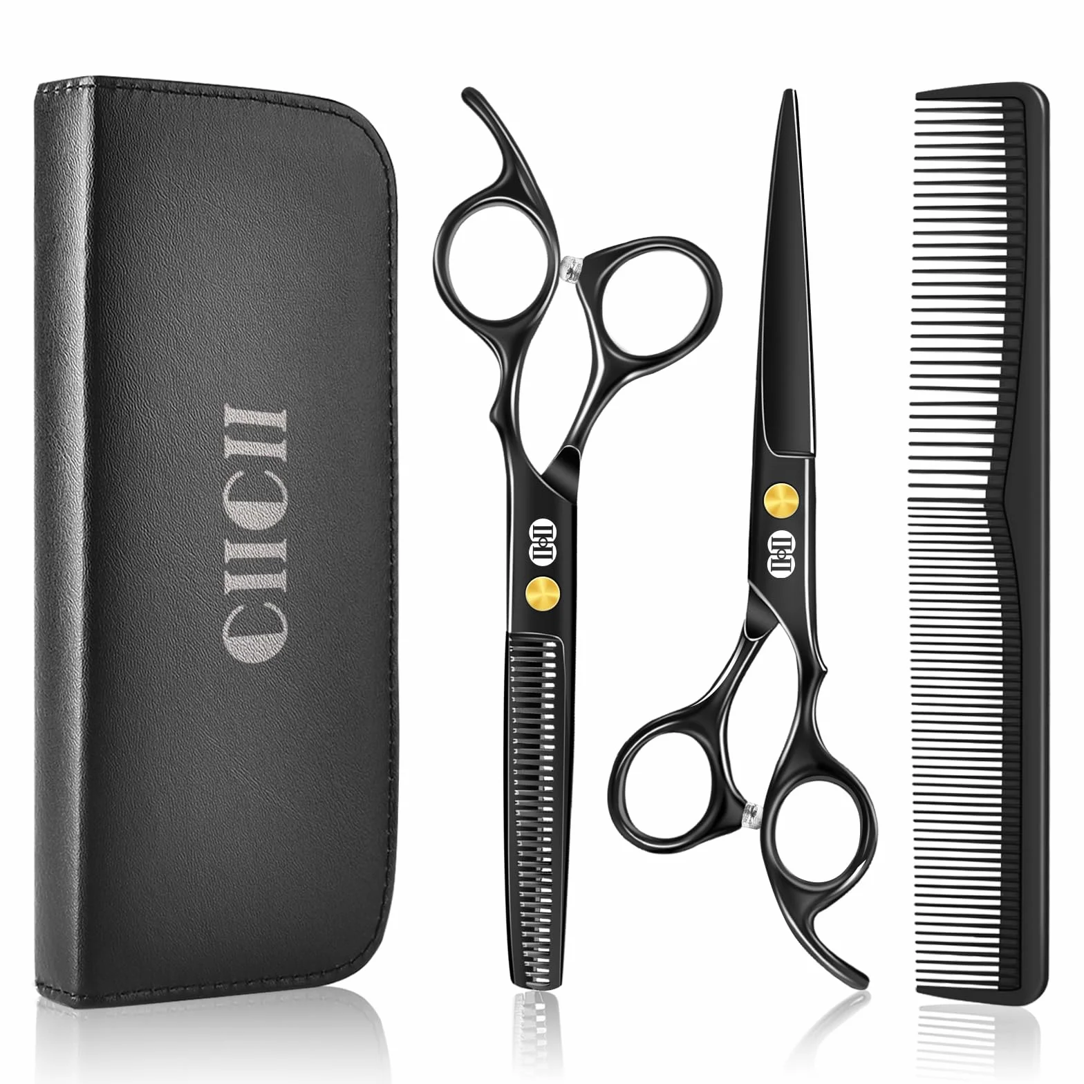 CIICII Ciseaux Coiffure Professionnel 6,7 Pouces Ciseau Cheveux & Ciseaux Desepaississant Cheveux pour Hommes Femmes Salon Noir