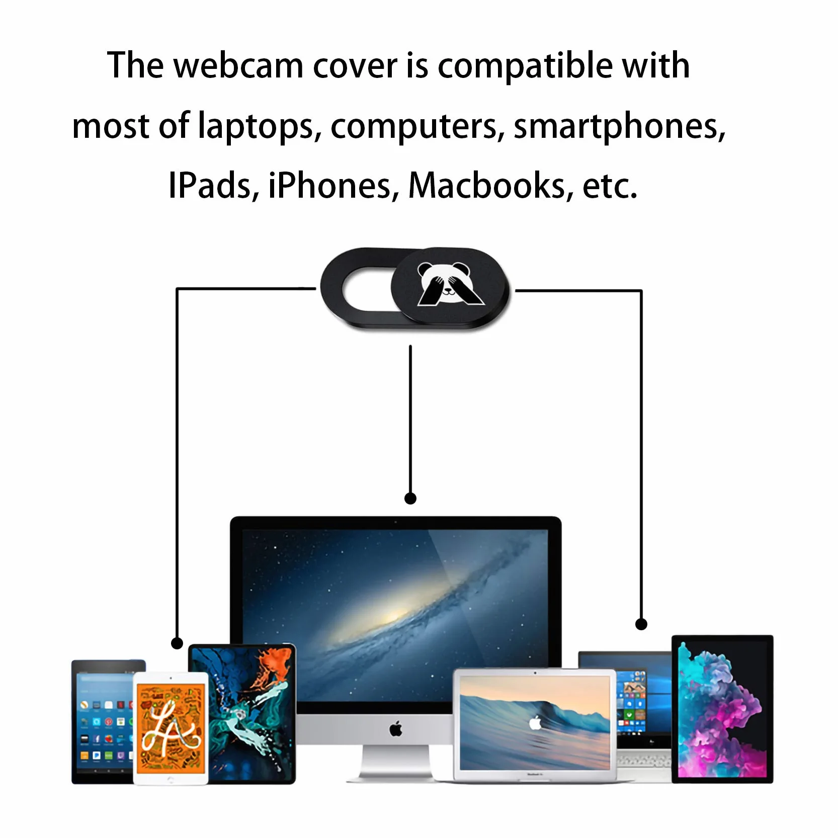 Cache Webcam Panda 8 Pièces Protection Données Noir pour Ordinateur Portable