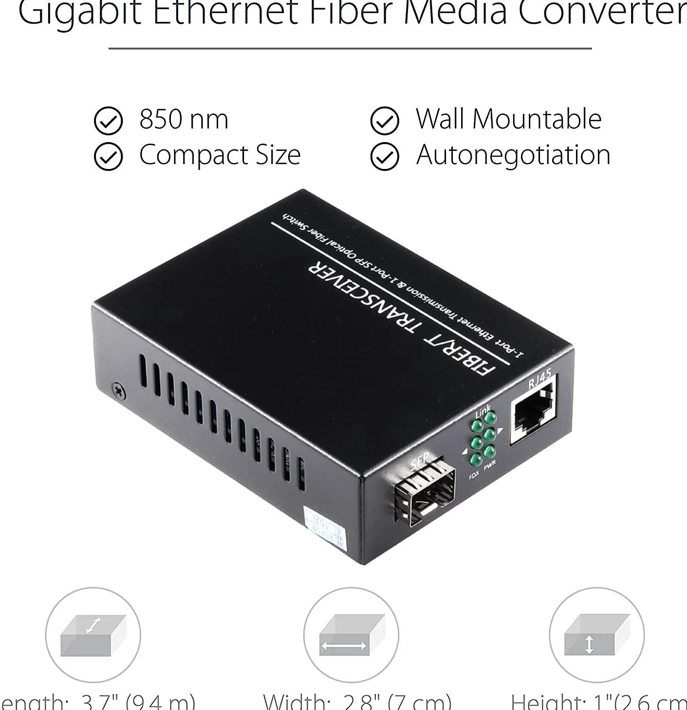 Lot de 2 convertisseurs de médias Ethernet à fibre Gigabit 1,25 G/s 10/100/1000Base-Tx vers 1000Base-SX SMF RJ45 vers SFP, prend en charge les modules SFP Gigabit jusqu'à 120 km