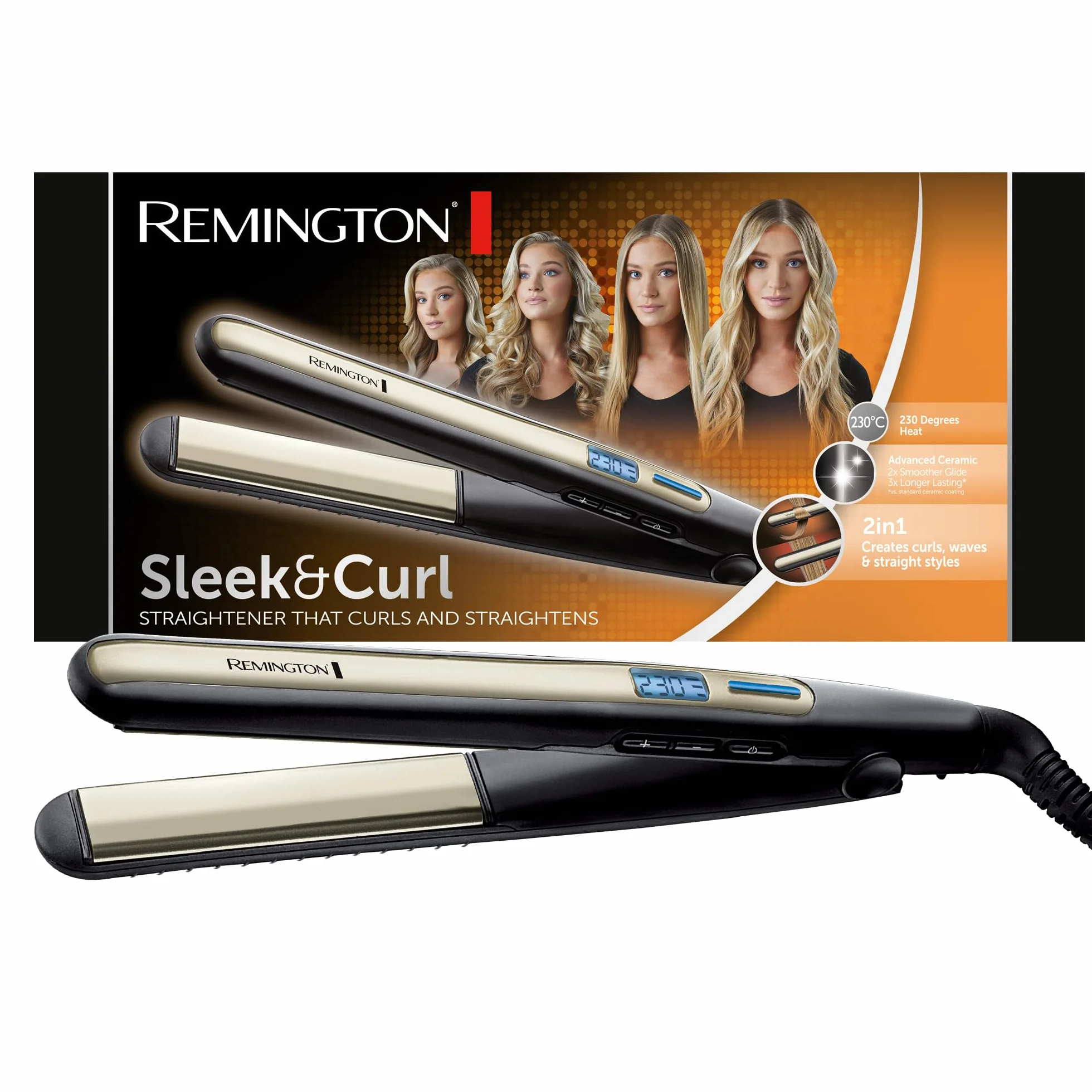 Remington S6500 Fer à Lisser Sleek & Curl 2en1 Lisse & Boucle Céramique Tourmaline 150-230°C